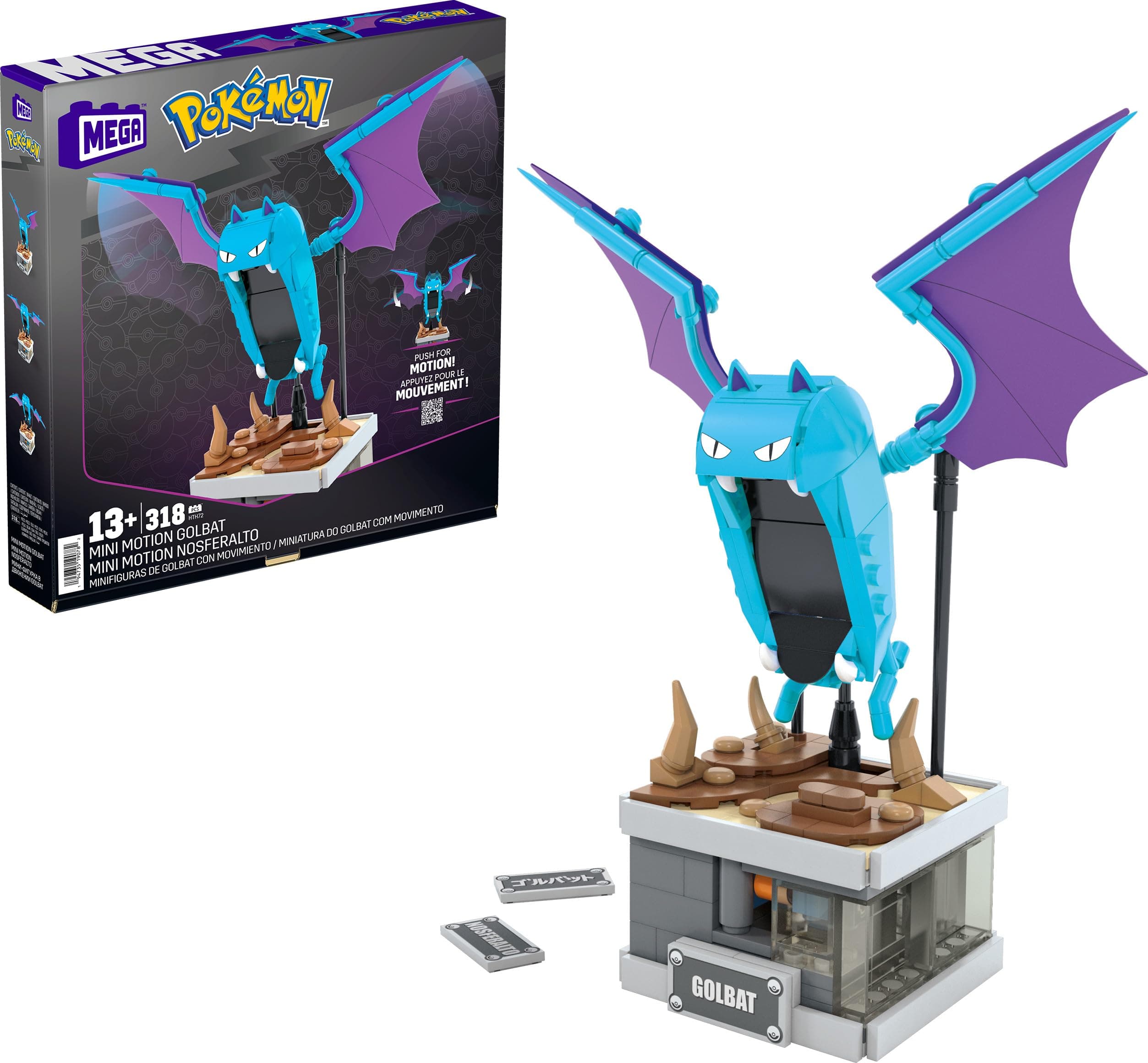MEGA Pokémon Building Toys Set Mini Motion Golbat with 313 Pieces, Wing Flapping Motion, 5 Inches Tall, for Adult Collectors