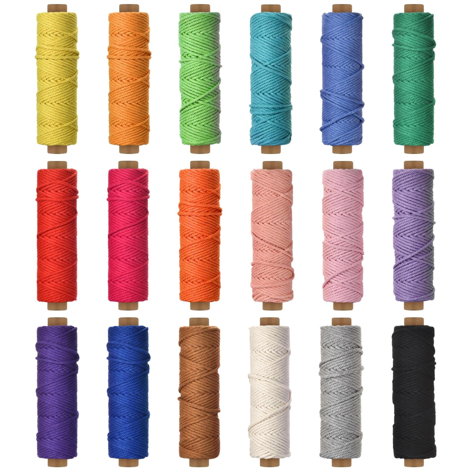 2mm x 594 Yards Macrame Cord - 18 Colors Natural Colored Macrame Cotton Cord Rope Kit - 4 Strand Twisted Cotton Rope for Wall Hanging，DIY Craft Making，Plant Hangers，Knotting Decorative Projects