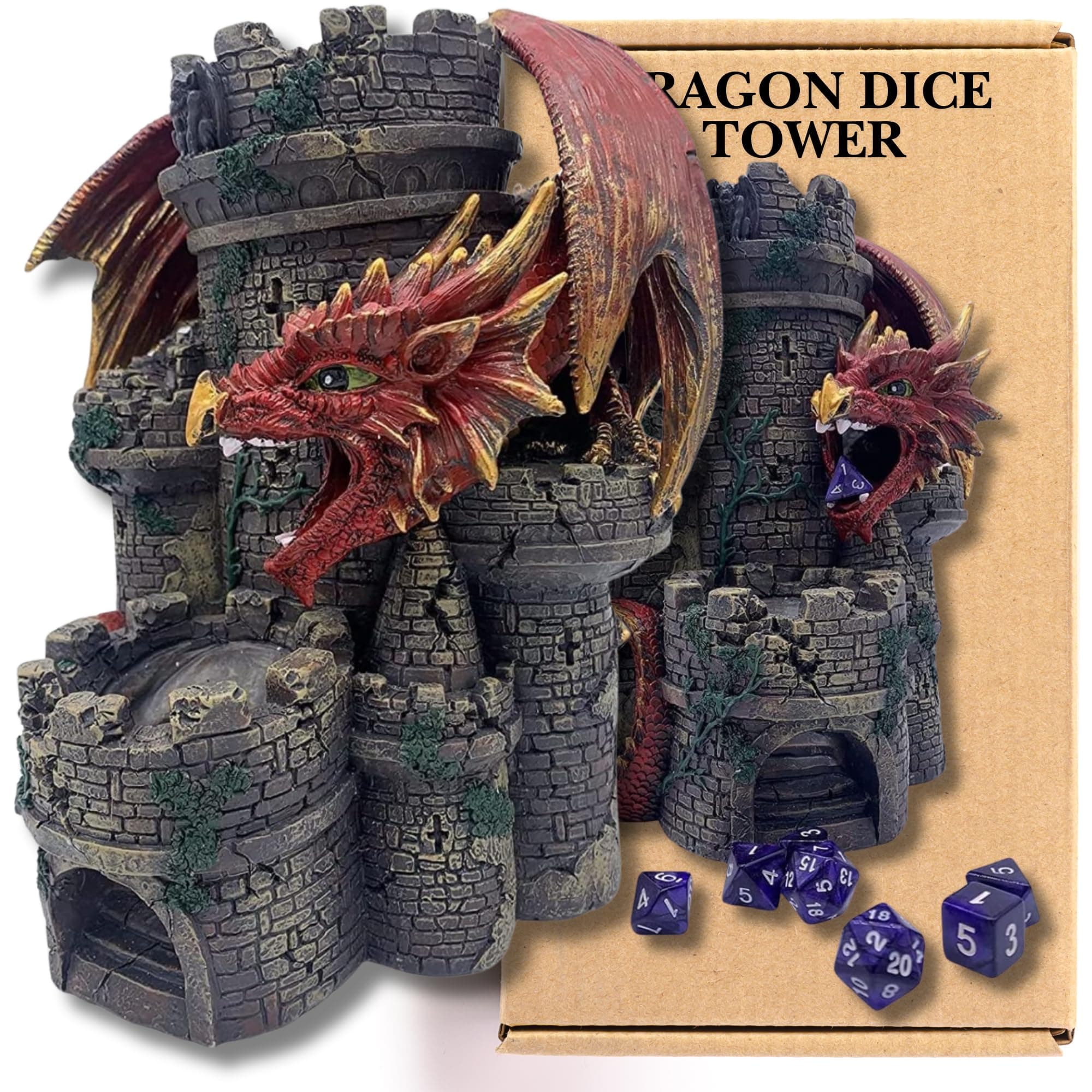 Grinning Gargoyle Red Dragon Dice Tower for Rolling Dice - Hand Painted 26cm Resin Dice Rolling Tower - DnD Dice Tower for Old School Dungeons Pathfinder and Roleplaying Tabletop Gaming - RPG Gift