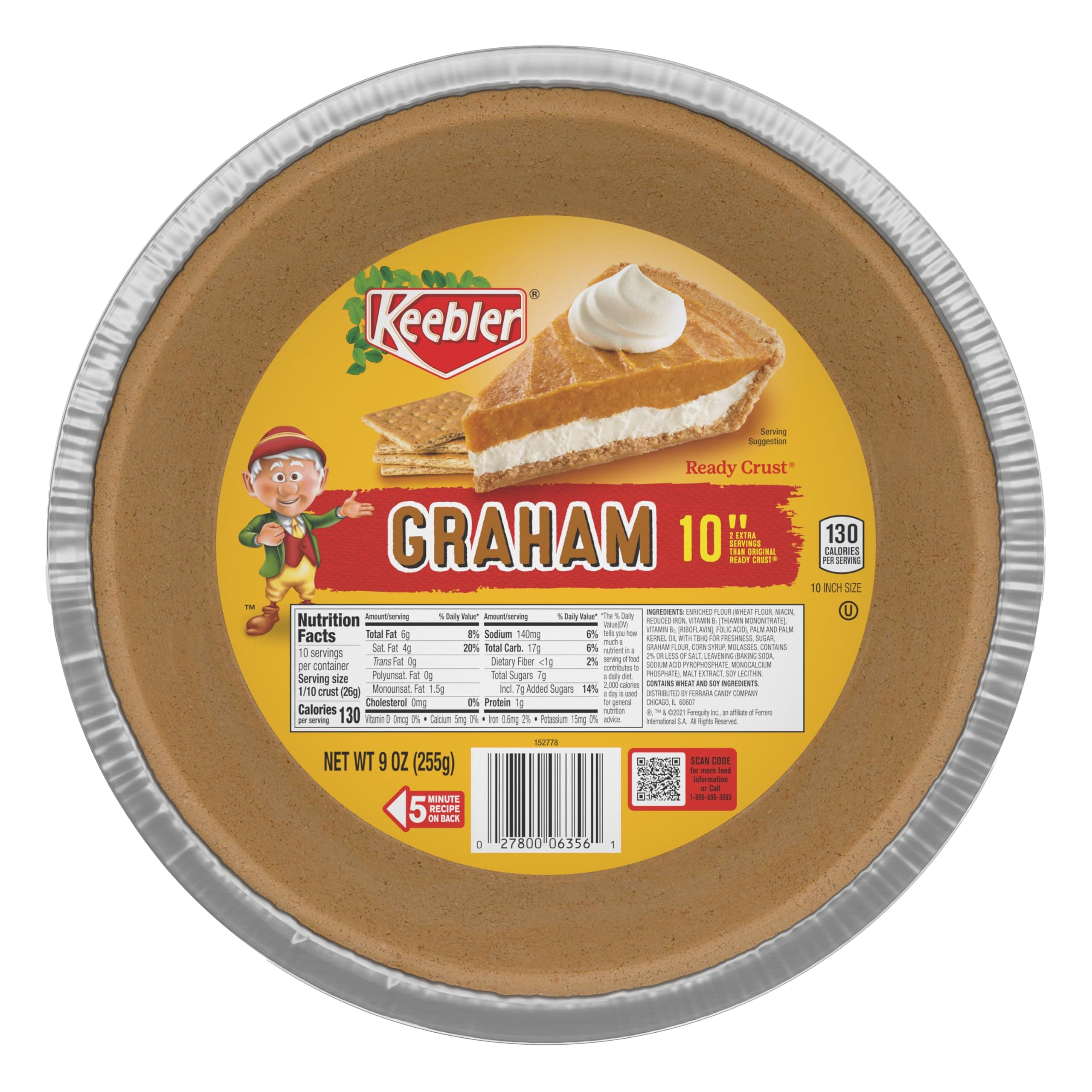 Ready Crust 10-Inch Graham Cracker Pie Crust, Premade Pie Crust For Baking And No-Bake, 9 oz
