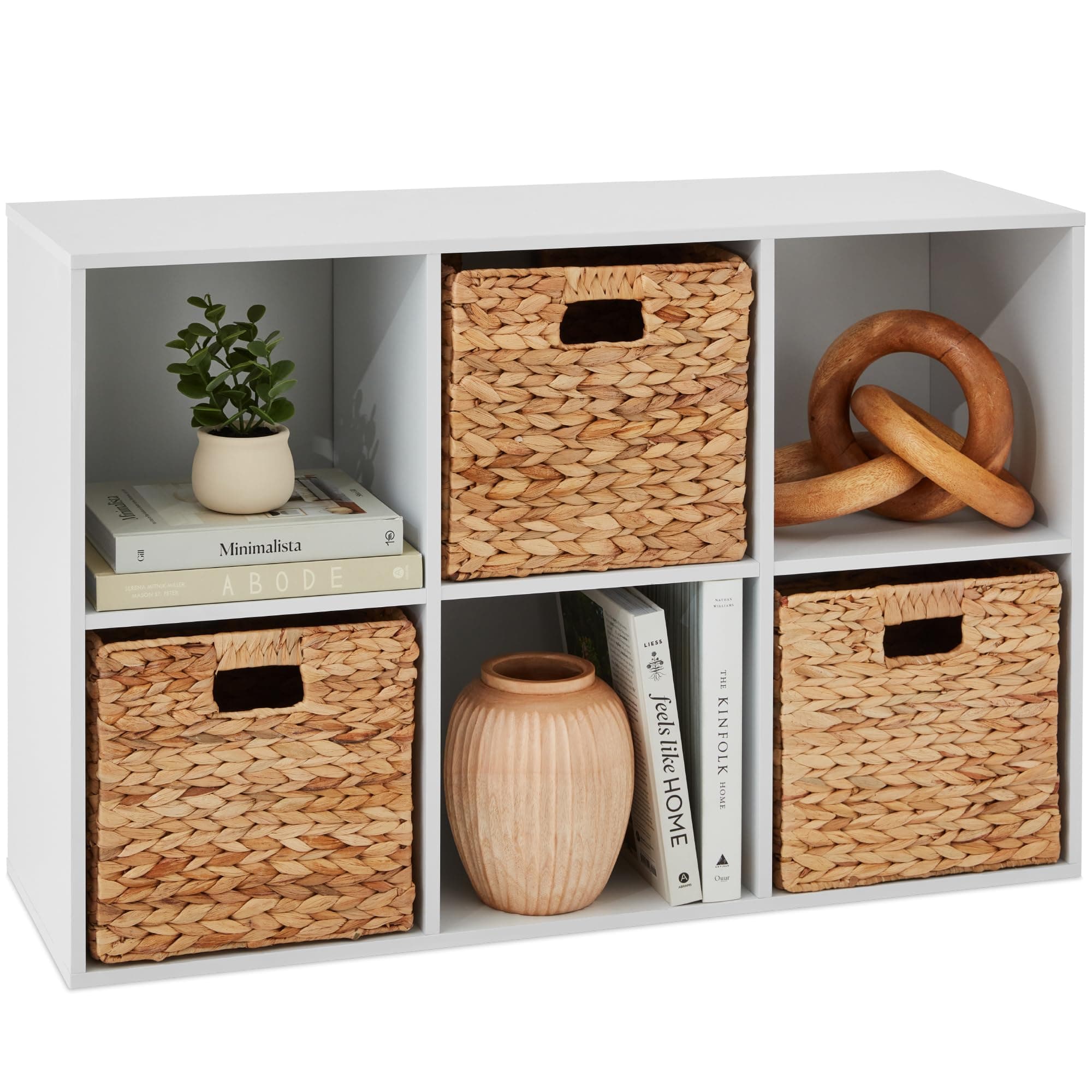 6-Cube Storage Organizer, 11in Shelf Opening, Bookcase, Display Shelf, Customizable w/ 3 Removable Back Panels – White