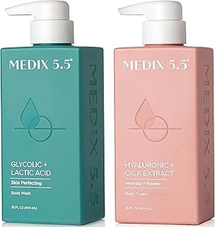 Medix 5.5 Exfoliating AHA Glycolic Acid Face & Body Wash Cleanser + Hyaluronic Acid Moisturizing Body Cream Lotion Skin Care 2PC Set | Alpha Hydroxy Acid & Lactic Acid Foaming Face Wash