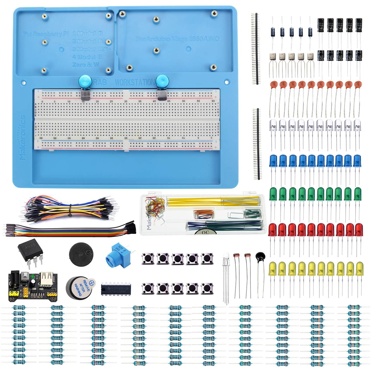 Makeronics 7-in-1 RAB Holder + 830 Tie-Points Breadboard+Electronics Fun Kit | Power Supply Module | Precision Potentiometer | Jumper Wires for Prototyping Circuit/Arduino/Raspberry Pi