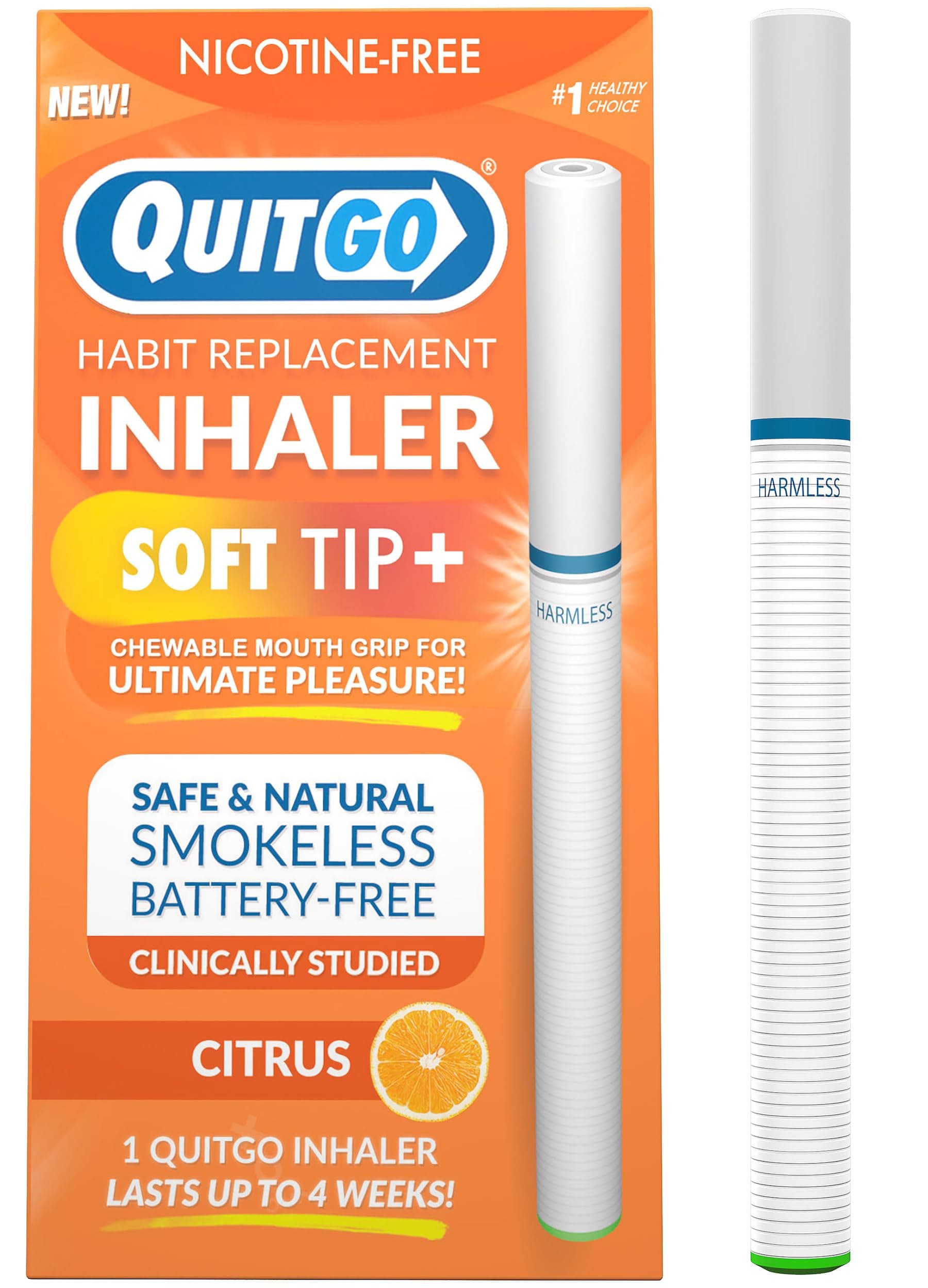 QuitGo Habit Replacement Inhaler with Soft Tip Chewable Mouth Grip, Oral Fixation Support, Clinically Studied Made in USA (Citrus, 1 Pack)