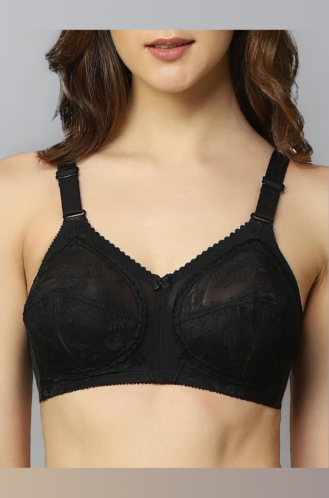Triumph Doreen Bra For Women | Non Wired Non Padded Wireless Bra | Full Coverage Raschel Lace Lingerie | Classic High Center Bridge Support | Wide Straps Big Cup Bra for Larger Busts | Pack Of 1