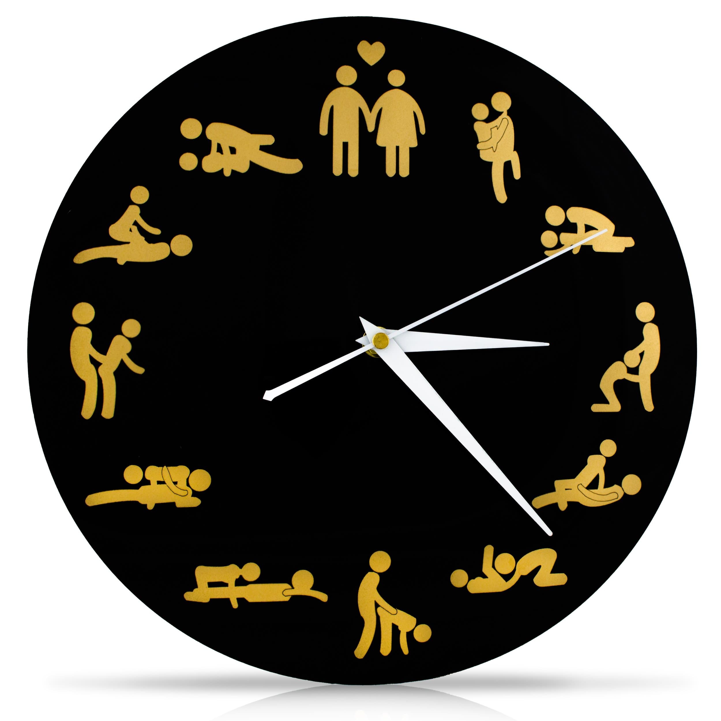 Wall clock "Kamasutra" design - Black approx. 30 cm in diameter - Erotic design wall clock for the bedroom - Grinscard
