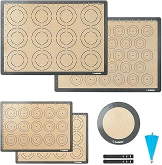 katbite Silicone Baking Mat, Large Baking Mat Set of 5-2 Half Sheets Mats (11 5/8" x 16 1/2") + 2 Quarter Sheets + 8" Round Mat, Reusable & Nonstick Bakeware Mats for Cookies, Macarons, Pizza, Pastry