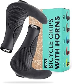 AARON Horn Handlebar Grips with Gel Cushioning, Ergonomic Handlebar Horns Made of Non-Slip Rubber, Bicycle Grips for E-Bike, Trekking Bike, Mountain Bike, Touring Bike, Black