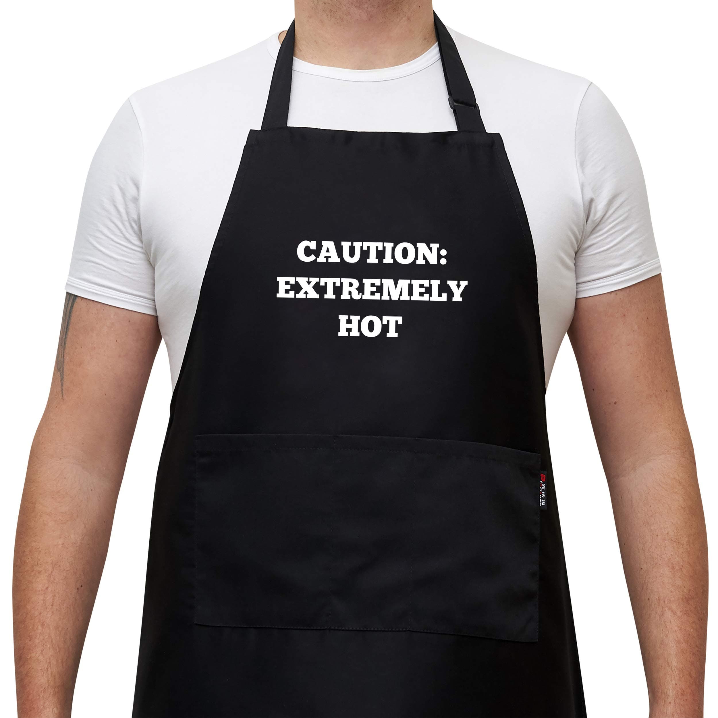 Savvy Designs Caution Extremely Hot BBQ Apron, Funny Aprons for Men & Women - Adjustable Black Apron with Pockets …