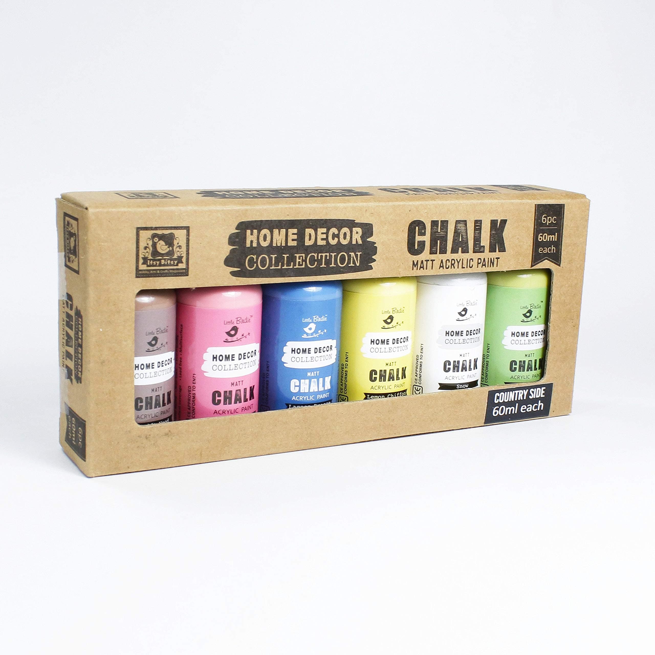 Itsy Bitsy Home Decor Chalk Acrylic Paint Kit (6 Pieces X 60ml, Country Side)