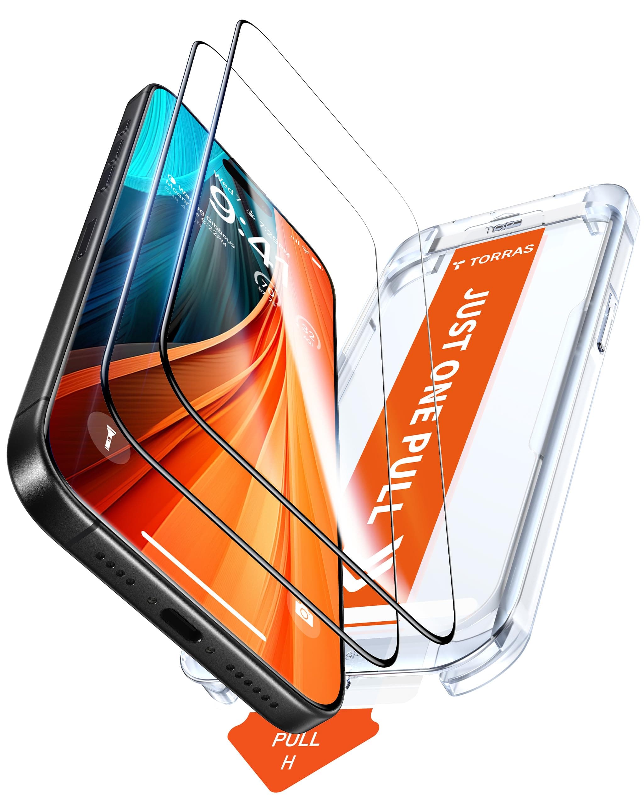 TORRAS Military-Grade Shatterproof for iPhone 16 Pro Screen Protector [9H+ Aerospace Tempered Glass＆ One-Step Installation] Full Coverage Fit Bubble Free Top-Notch Protection, 2 Pack, GlassGo X