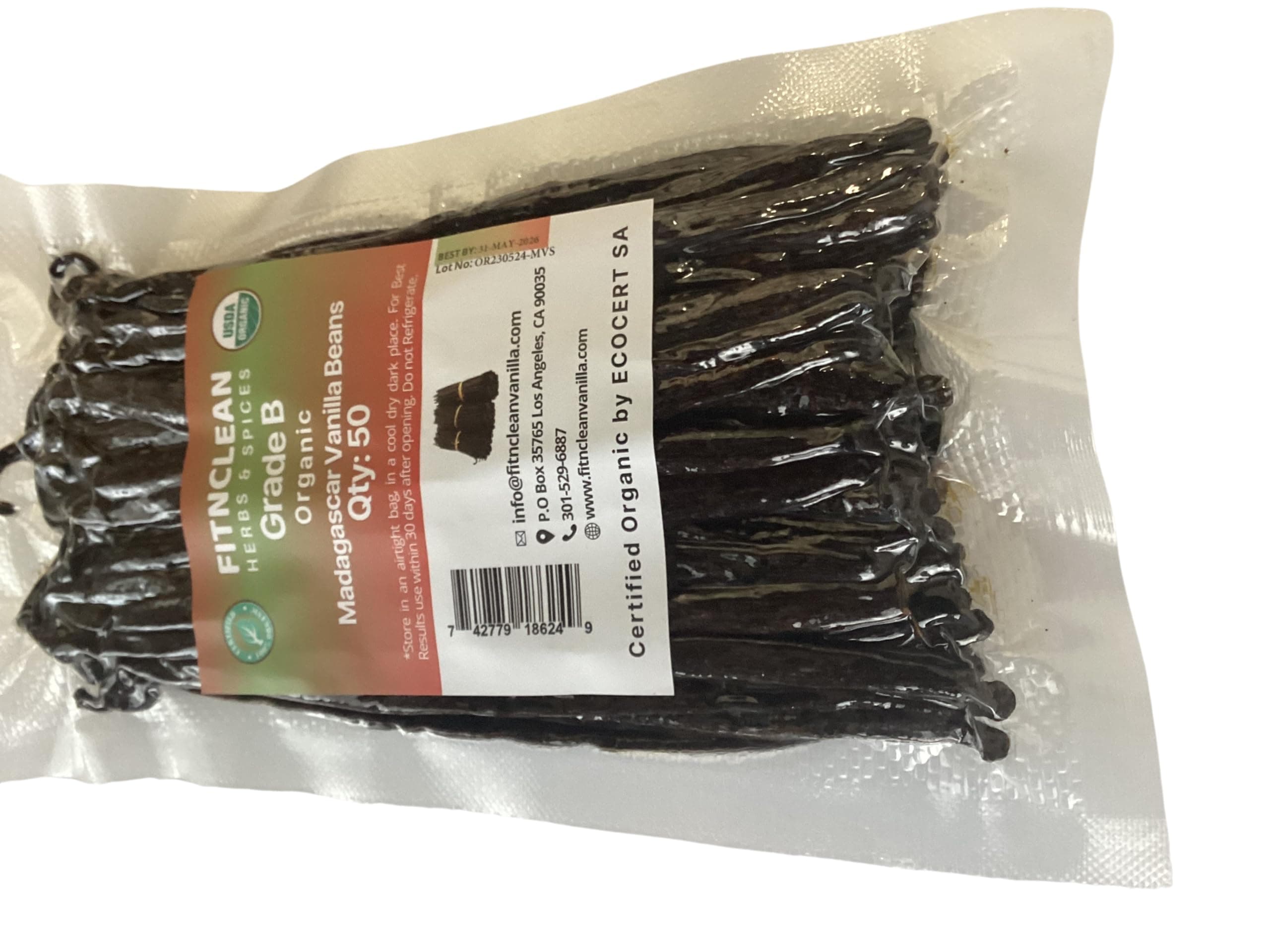FITNCLEAN HERBS AND SPICES 50 Madagascar Vanilla Beans Grade B|5"-7" For Extract, Cooking And Baking By Fitnclean Vanilla| Whole NON-GMO Bourbon Pods 50 Count (Pack Of 1)
