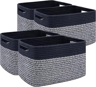 4 Pack Storage Baskets for Organizing, Woven Baskets for Shelves - Perfect for Toys, Books, Towels, and Clothes, Durable Gift Basket Bins Toy Storage, 12.7''L x9''W x7.8''H, Blue and Grey