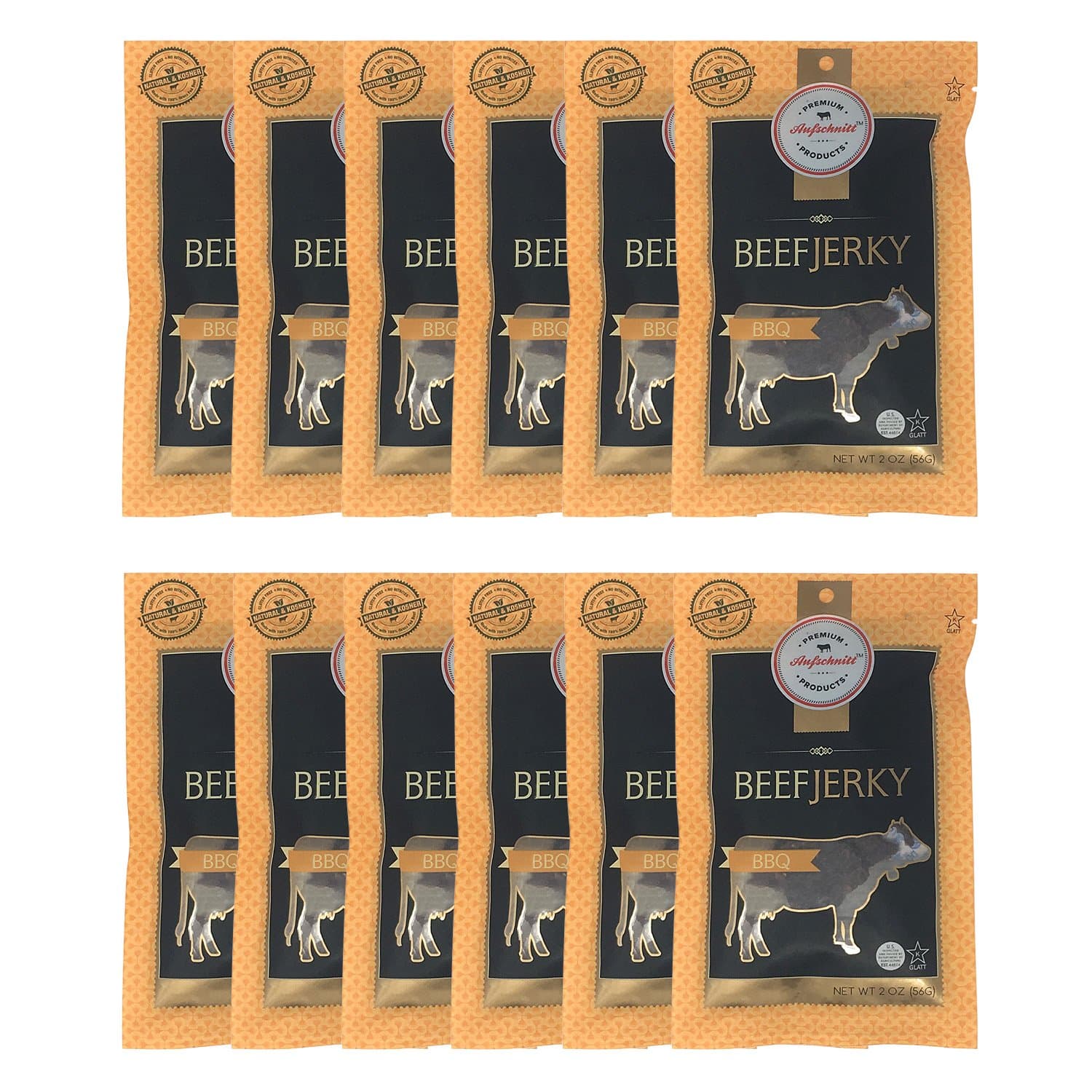 Beef Jerky - Barbecue - 12 pack (2 oz each) - Kosher, Glatt, Star-K Certification, Gluten Free, All Natural, No Nitrites, Grass Fed Beef