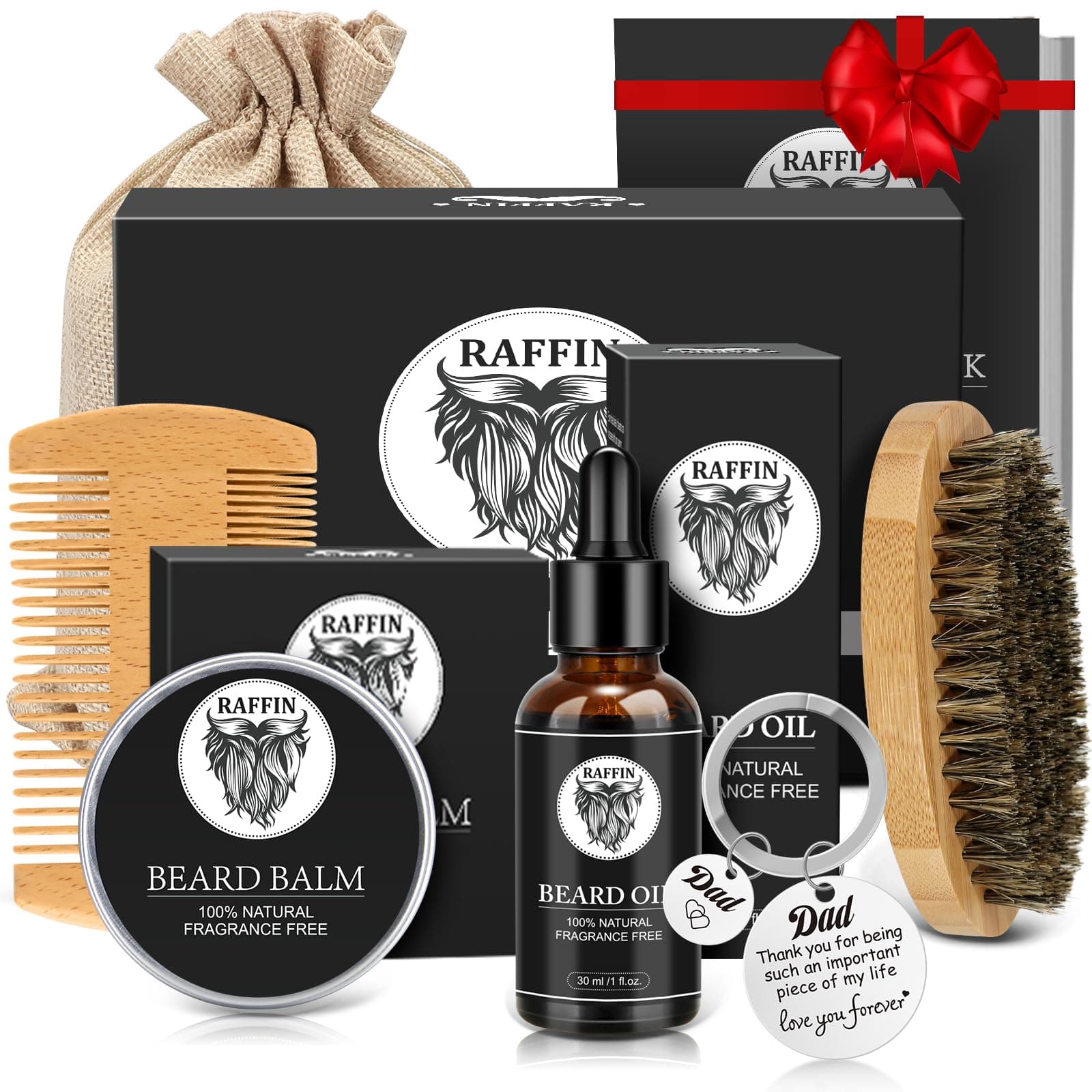Dad Gifts - Beard Kit with Keychain, Practical & Thoughtful Combo, Men's Self-care Set & Constant Keepsake, Birthday Gifts for Stepdad/Father/Daddy Gifts from Kids Son Daughter