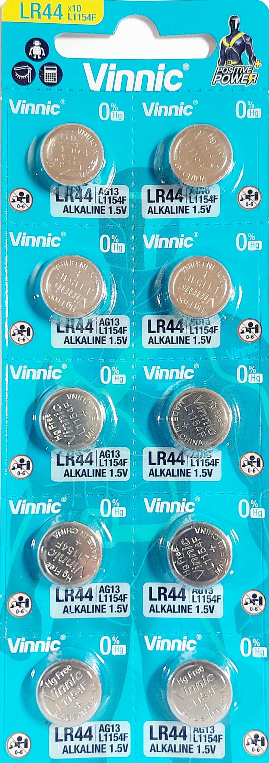 Vinnic 10 X LR44 A76 Alkaline Button Cell AG13 A76 L1154