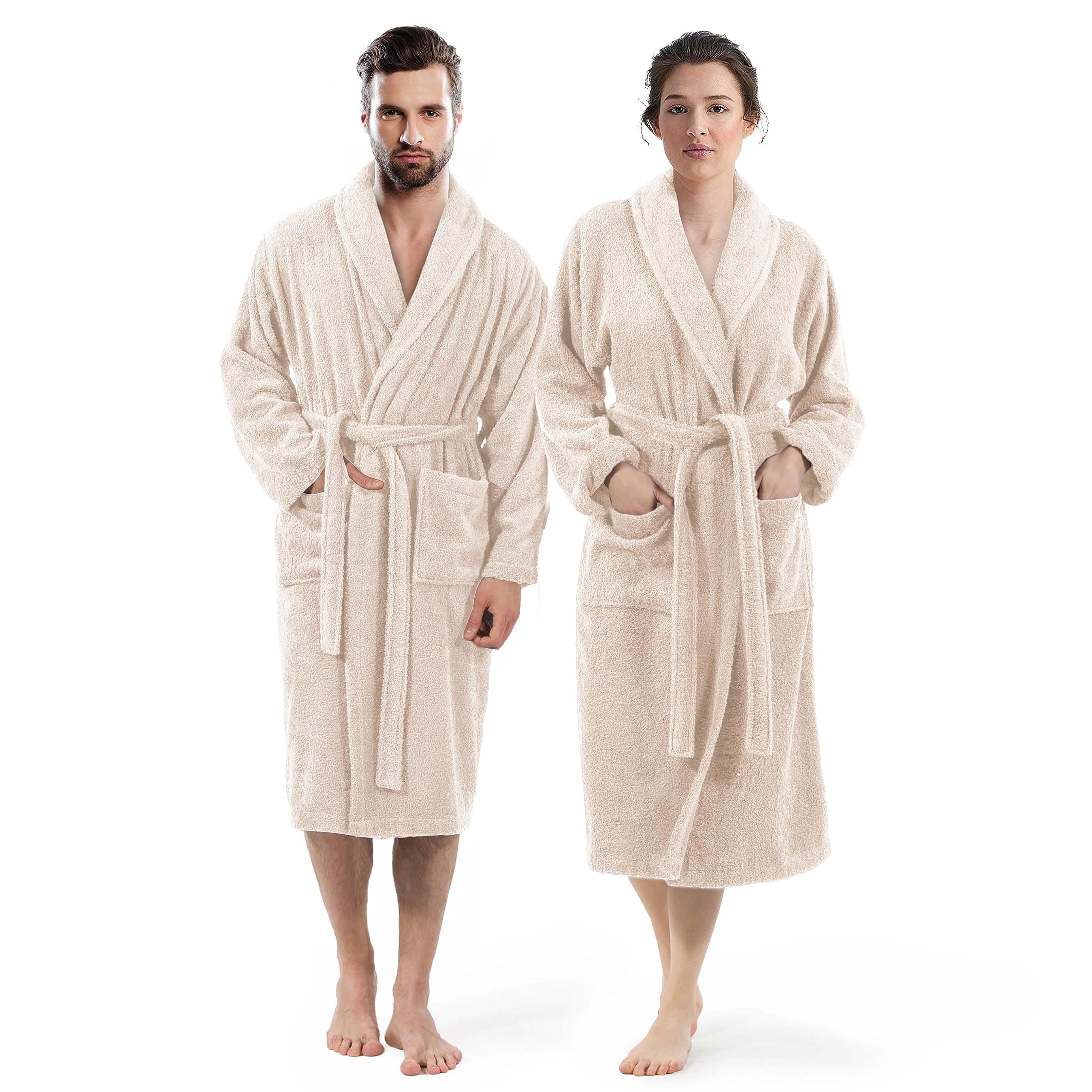 Weave EssentialsBasics Terry Toweling Bathrobe With Classic Shawl Collar Style, 100% Cotton Dressing Gown Beauty Parlor
