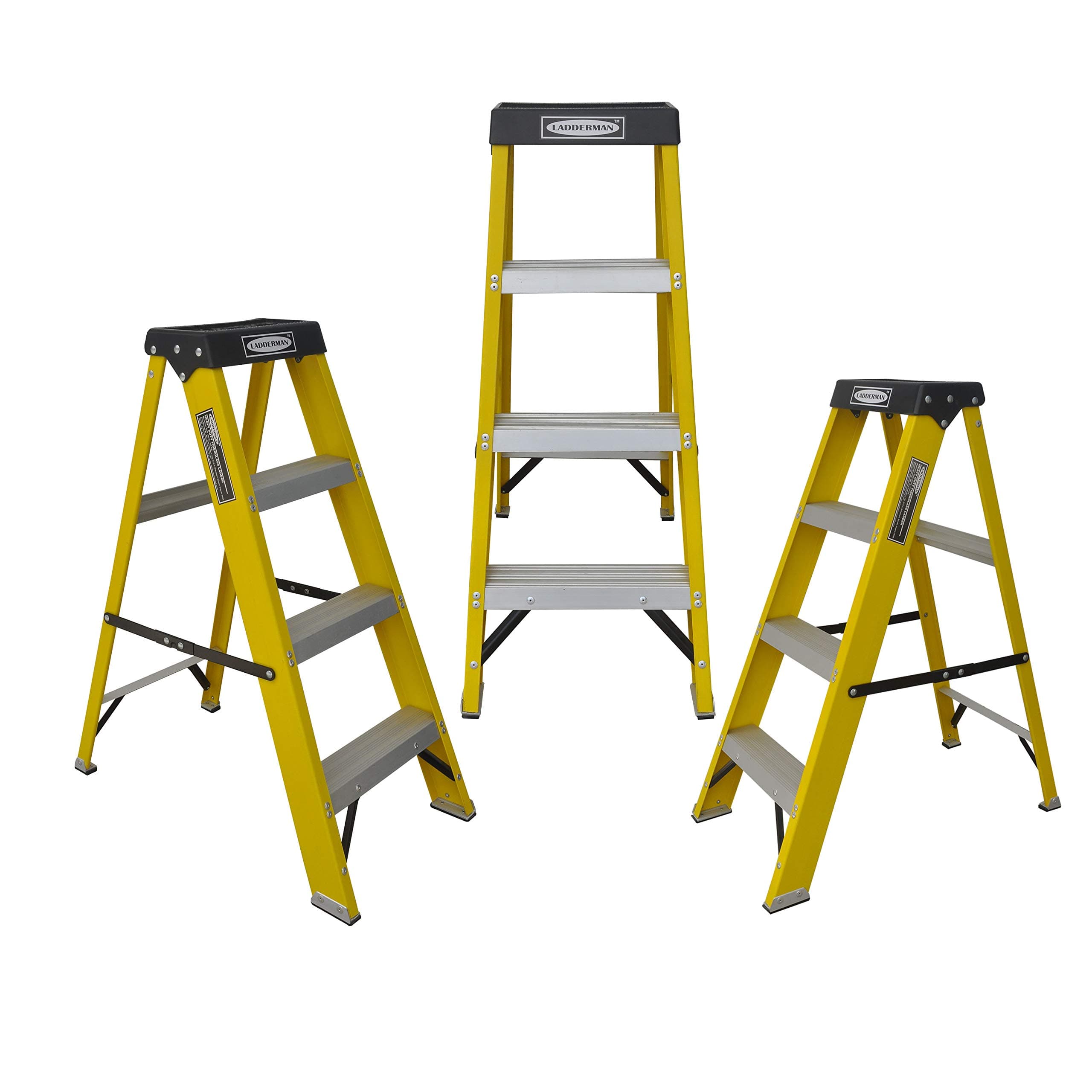 - 3-Step Trade FRP Self Supported Folding Type Electrical Shock-Free Fibreglass Safety Ladder, Yellow