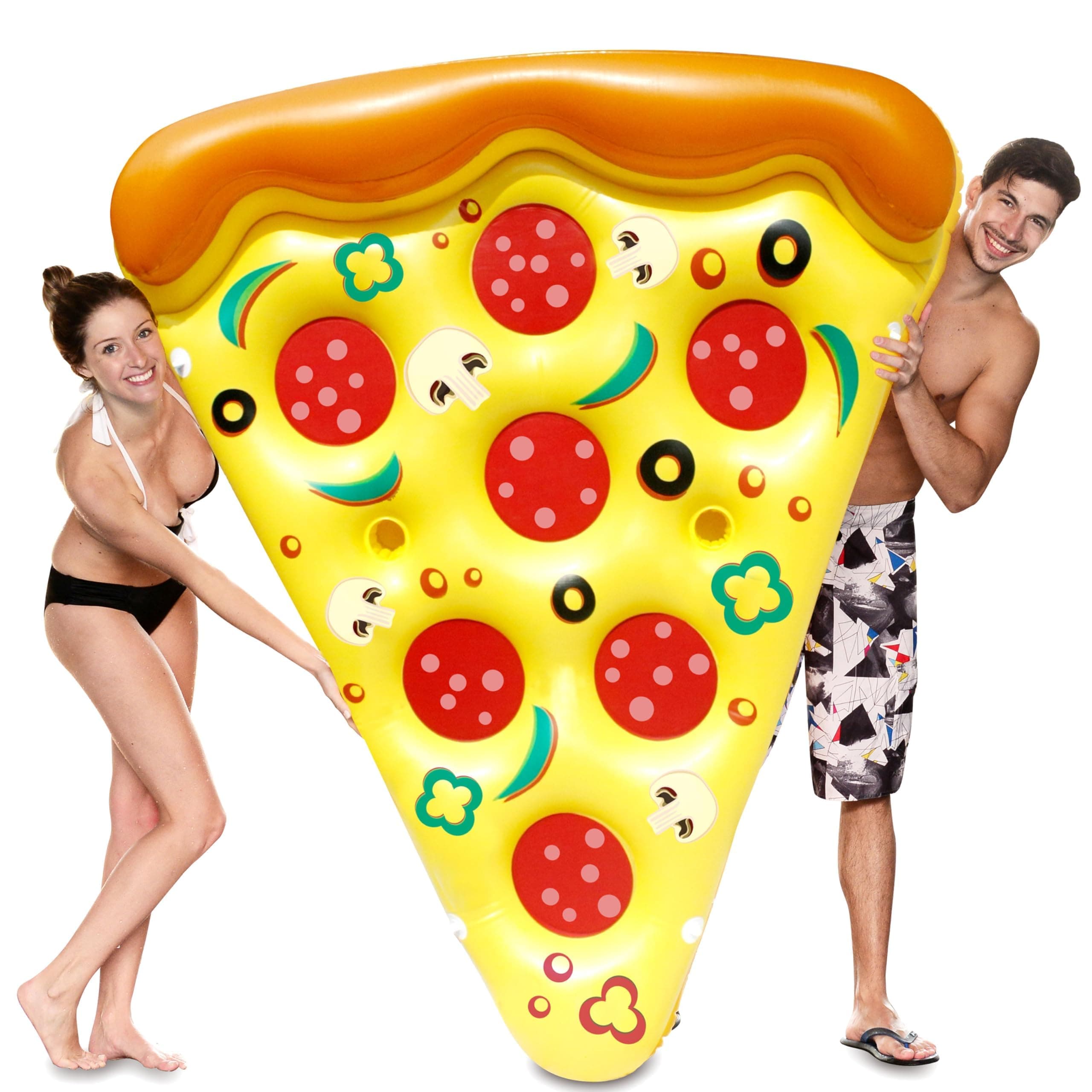 Giant Inflatable Pizza Slice Pool Float, Extra Large with Cup Holders