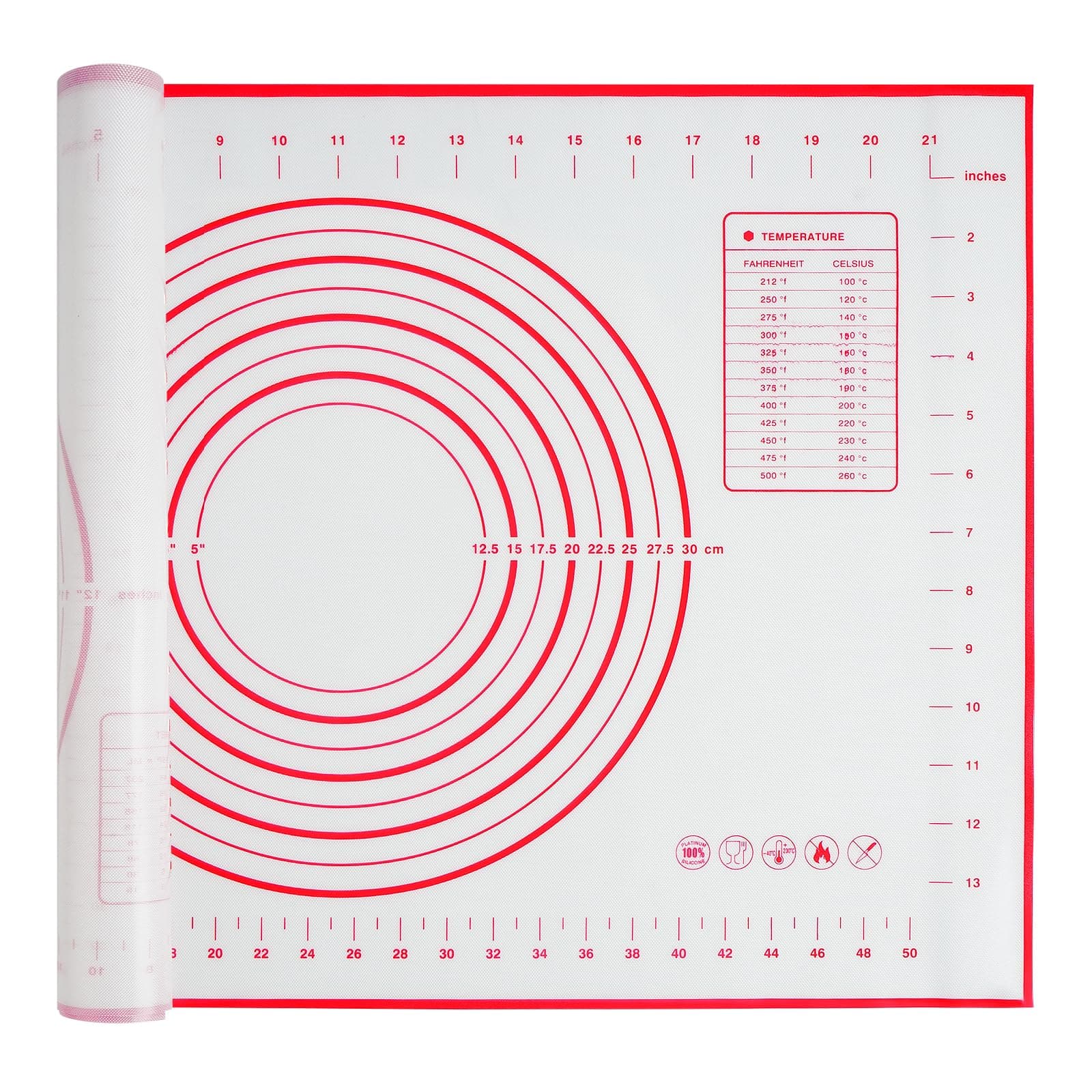 Sifniea Large Silicone Rectangular Baking Mat, 16" x 24", Red, Non-stick & Non-slip, Easy to Clean & Store