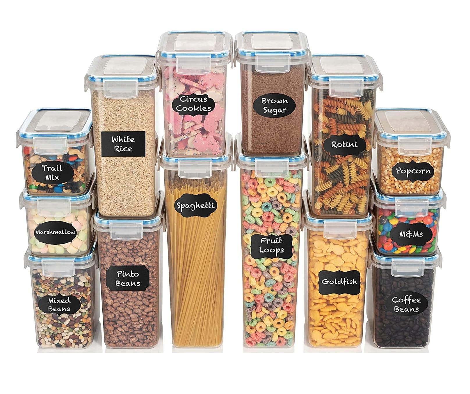 ENTITY Airtight Food Storage Containers, 14 piece Container Set, Plastic Kitchen Storage Containers for Pantry Organization - Cereal, Rice, Pasta, Flour and Sugar Containers [Set of 14]