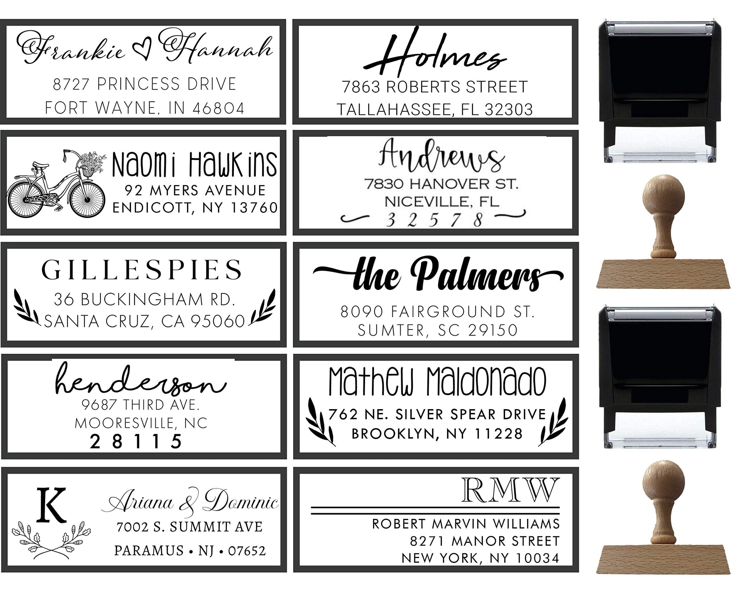 Custom Return Address Stamps | Self Inking or Wood Handle Stamp |3 Lines |Stamper Personalized |Customized Wedding Script |Calligraphy Labels Mail | Business Housewarming Rubber | All