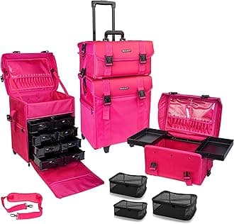 SHANY Soft Makeup Artist Rolling Trolley Cosmetic Case with Free Set of Mesh Bags, Summer Orchid