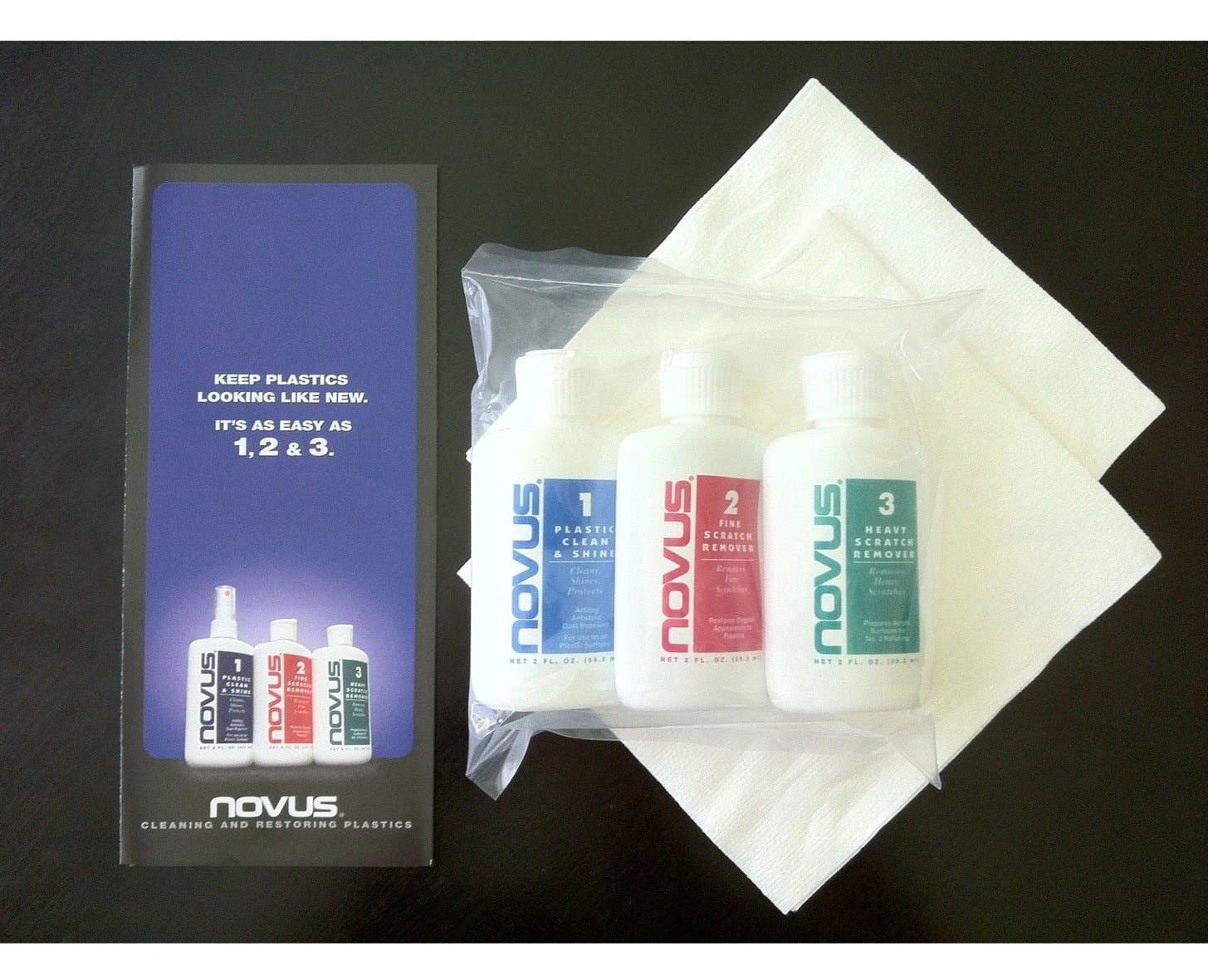 Novus Plastic Polish Scratch Remover Cleaner Kit #1 #2 & #3 2oz Bottles (1 Each)