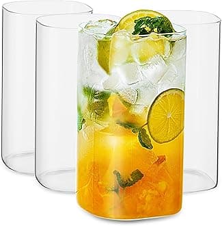 LUXU Drinking Glasses 27 oz,Thin Square Set of 4,Elegant Bar Glassware For Water,Juice,Beer, Drinks,and Cocktails and Mixed Drinks,Lead-Free Glass,Glass Drink Tumblers