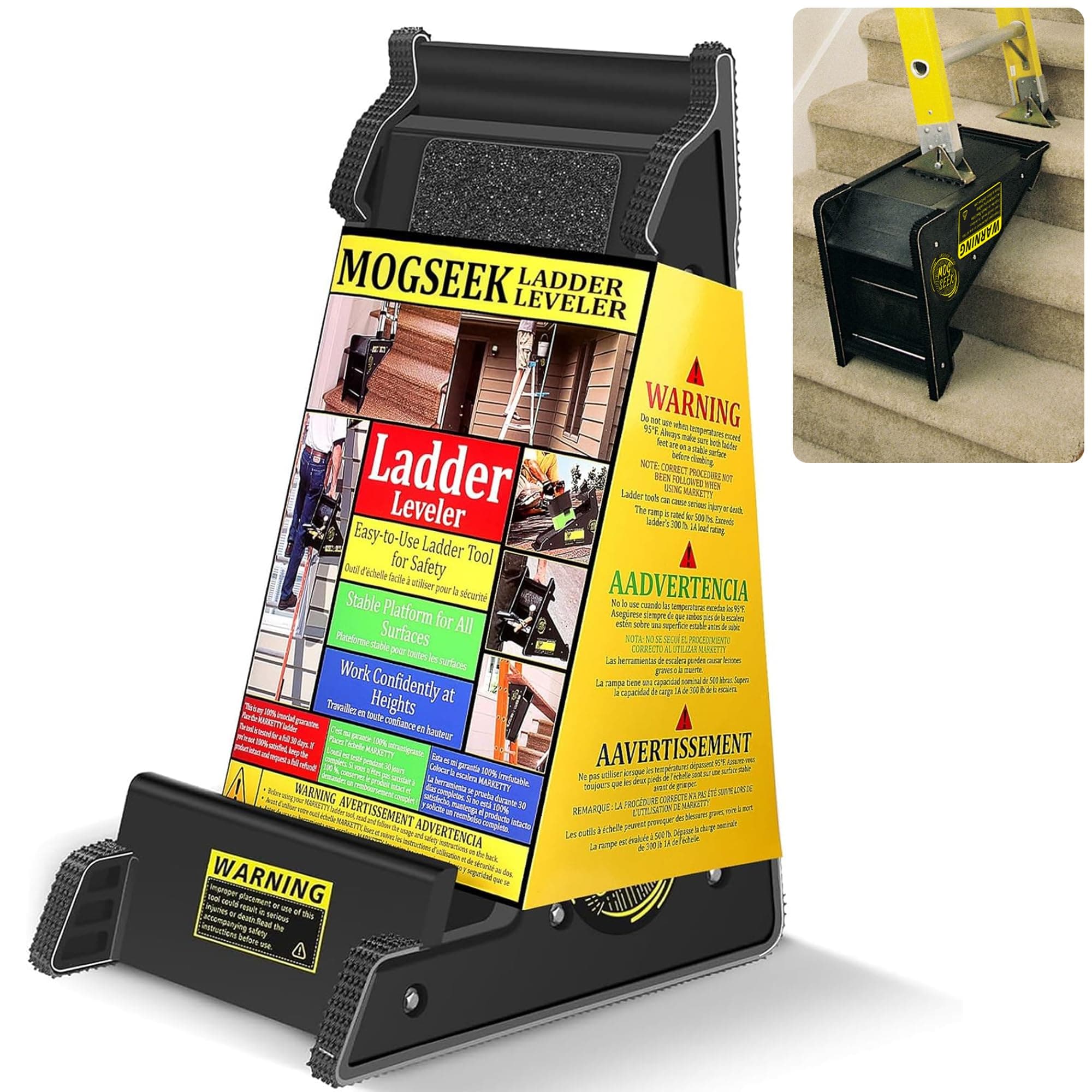 Stable Platform Ladder Leveler - Ladder Levelers for Extension Ladders with Storage for Uneven Surfaces (Regular Black)