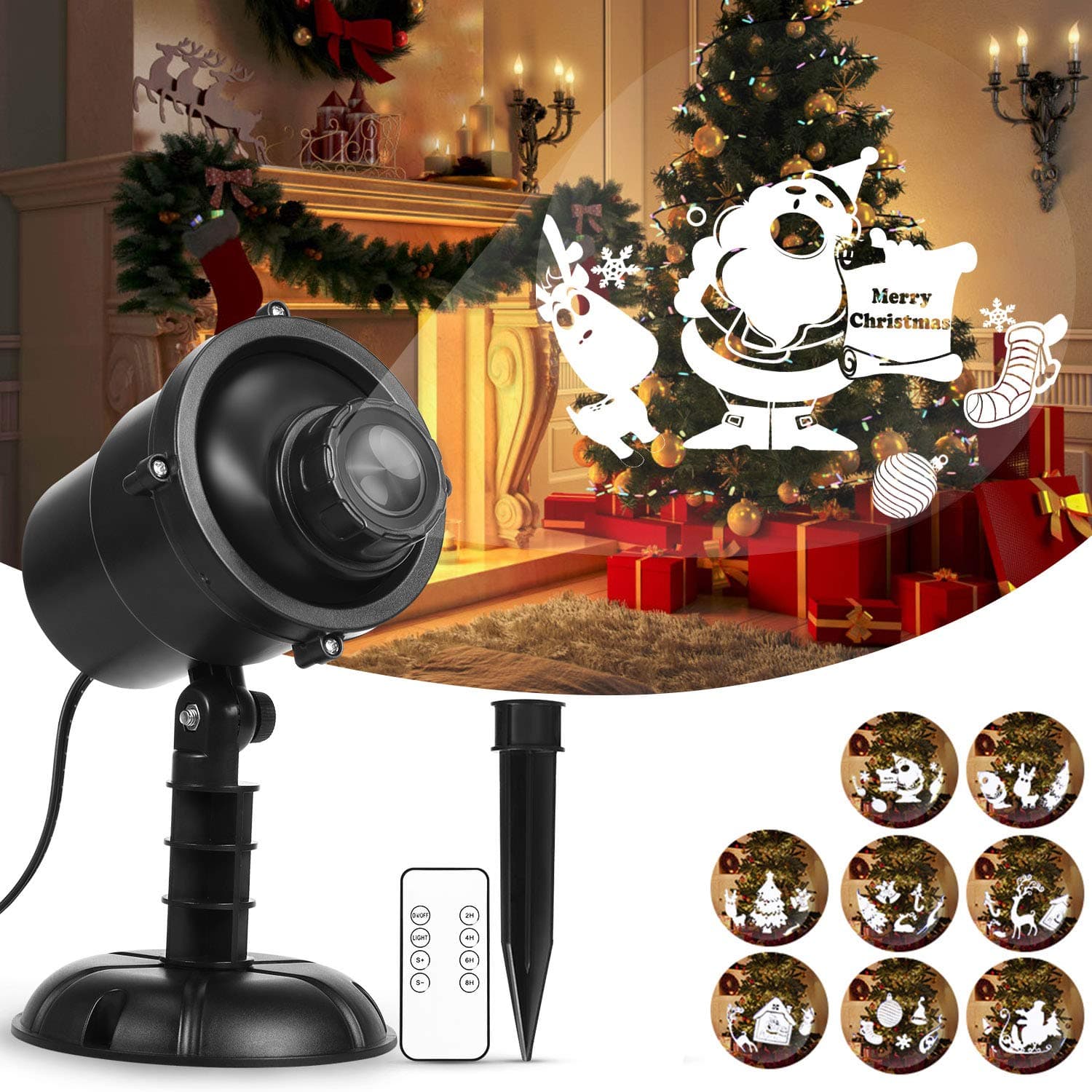 Christmas LED Projector Lights Water Wave Landscape Lamp Xmas Pattern Rotating Projector with Remote Control for Xmas Home Birthday Party Landscape Decorations