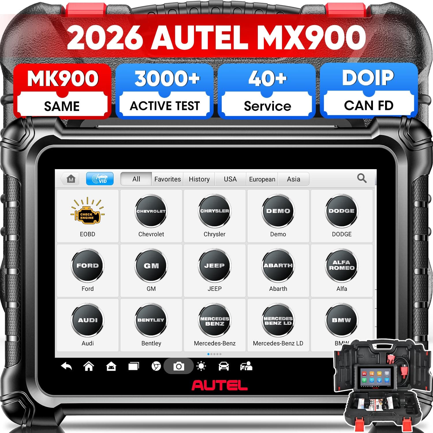 Autel MaxiCheck MX900 Scanner, 2026 Bidirectional Scan Tool with 3000+ Active Test, DoIP&CAN FD, 40+ Service, US Ver. of MaxiCOM MK900 MK900BT, Up of MK808BT MK808S MX808S, All-Sys Diagnose, FCA 11OS