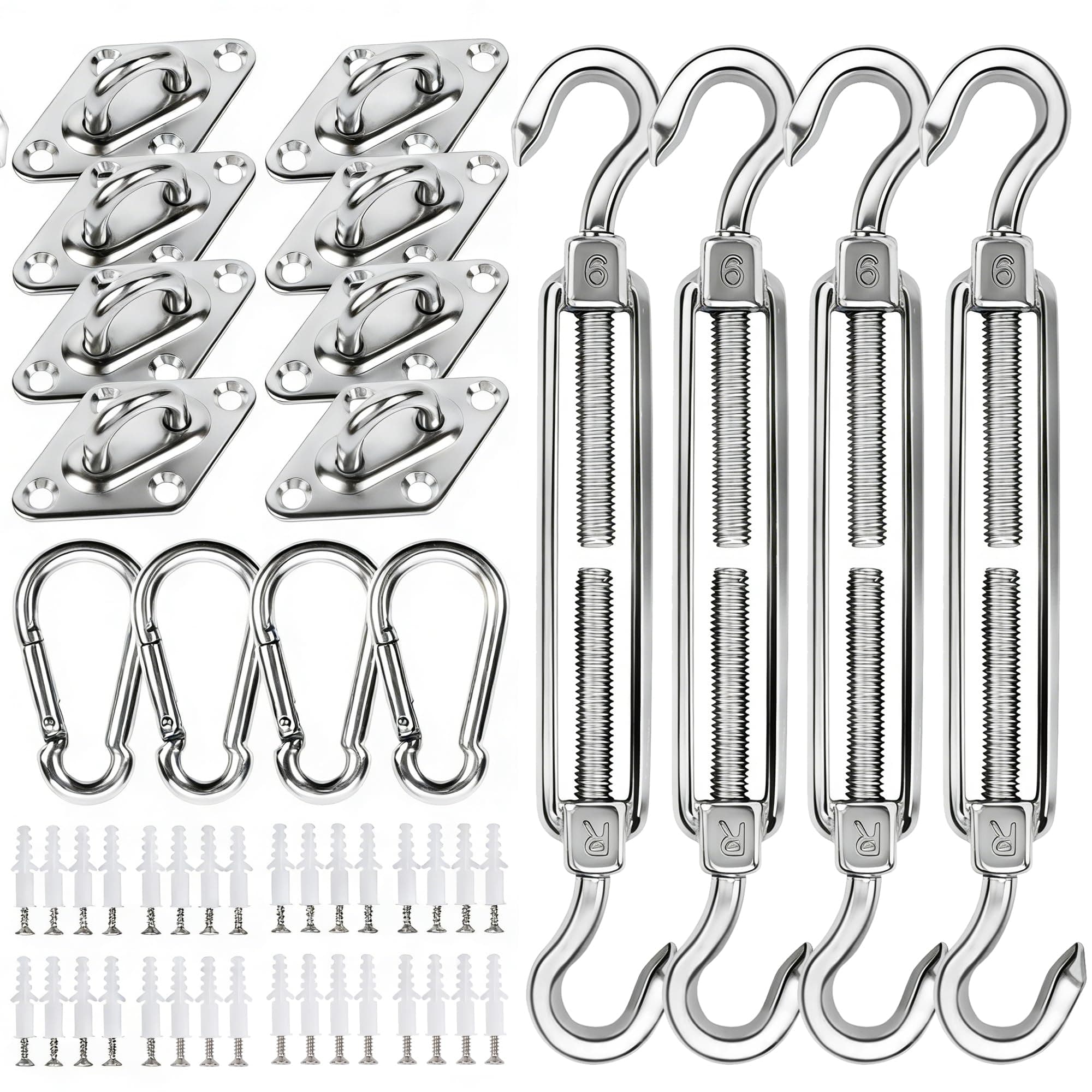 YOFIT Shade Sail Hardware Kit 6 inch for Triangle Rectangle Sun Shade Sail Installation, 304 Grade Stainless for Garden Outdoors, 80 Pcs