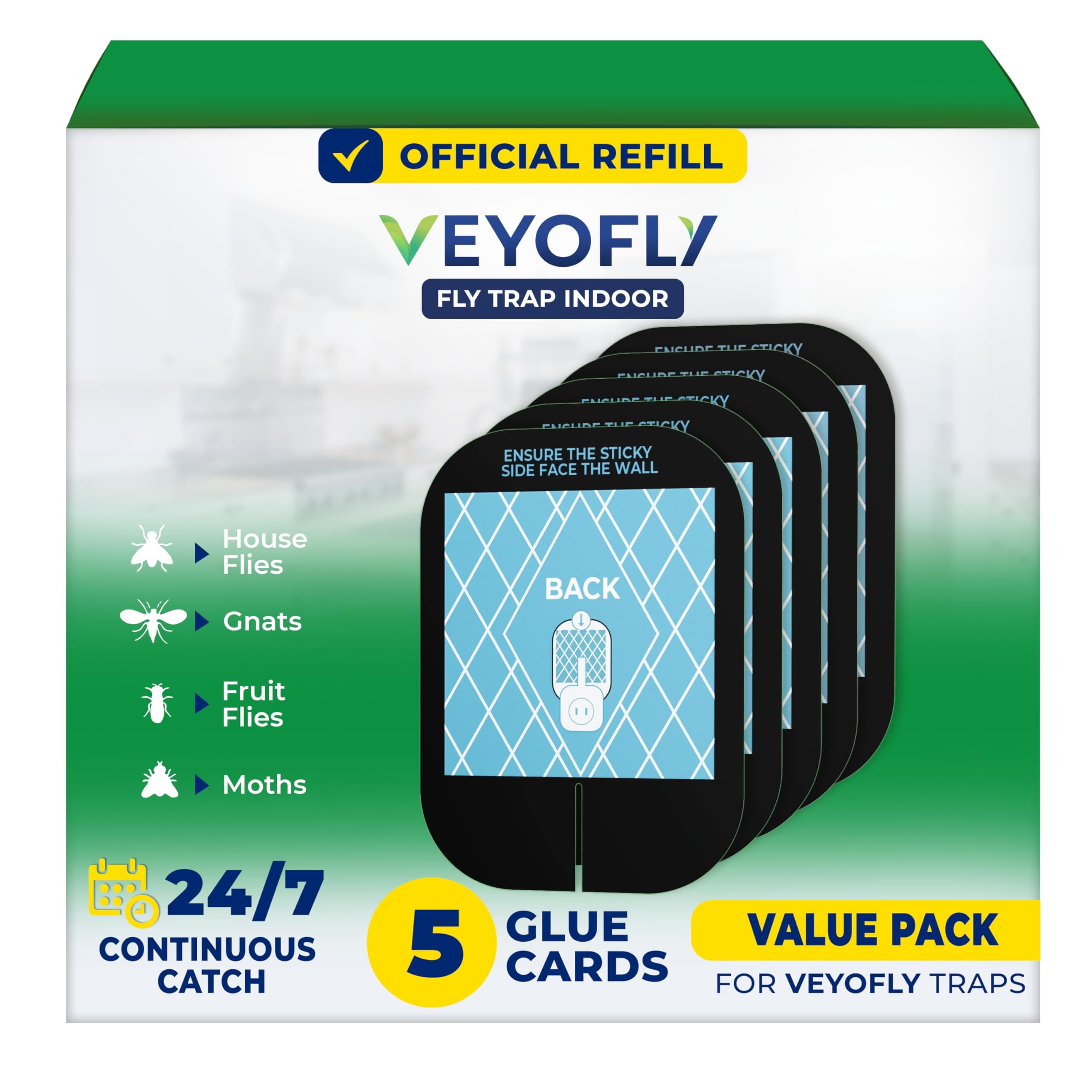 VEYOFLY Fly Insect Trap Refill - Plug-in Insect Catcher Refills, Indoor Fly Trap, Mosquito, Insect, Gnats, Moths, Fruit Flies - Refills (Pack of 5)