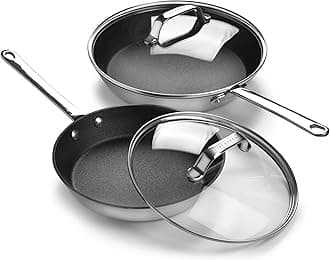 Scanpan Stratanium+ Nonstick Stainless Steel 9.5 & 11" Fry Pan Skillet Set with Lids - Maitre D' - Made in Denmark