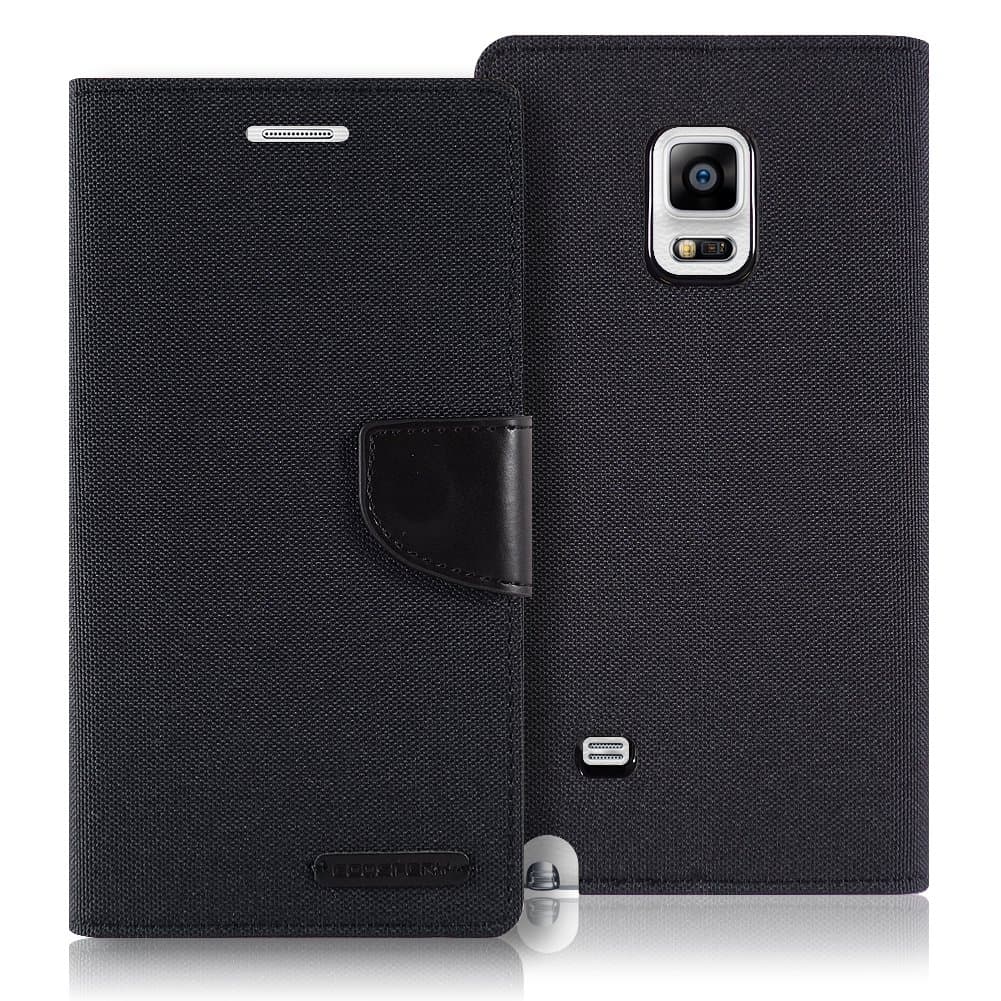 Goospery Canvas Wallet for Samsung Galaxy Note 4 Case (2014) Denim Stand Flip Cover - Black