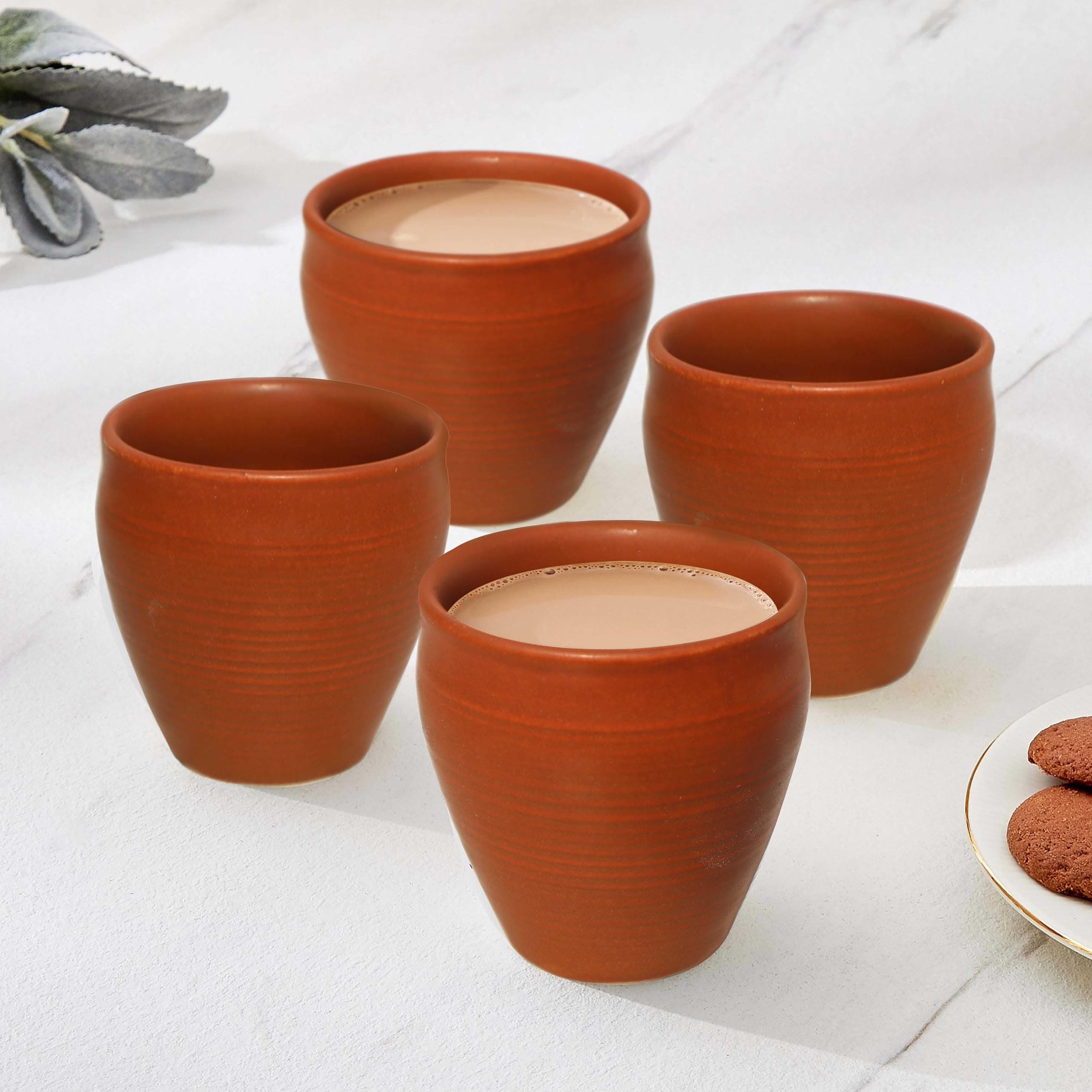 Pure Source India Earthen Clay Cups Kullad Coffee Tea Chai Mug 200ml Matka Curd Cups (Set of 4)
