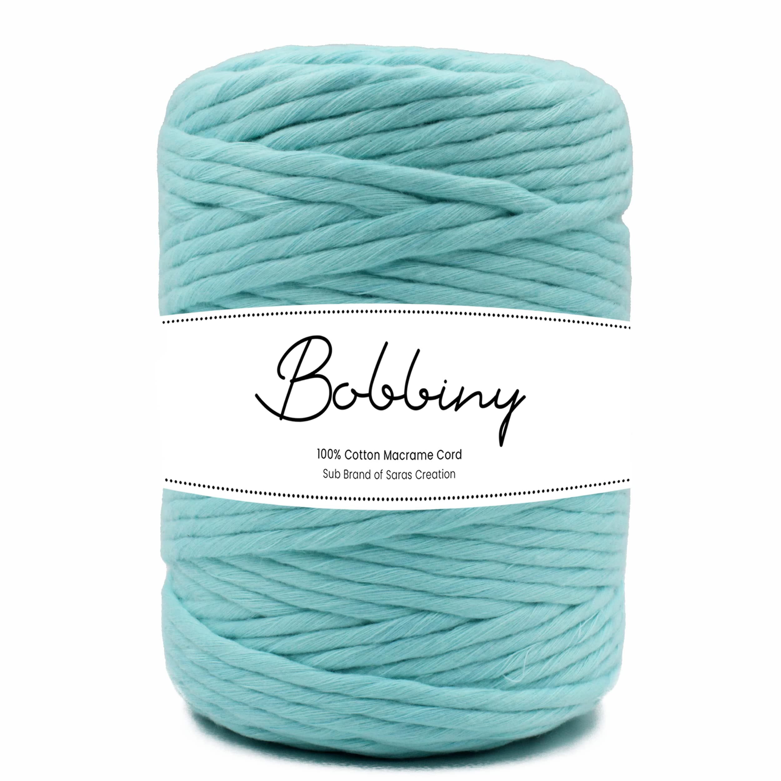Bobbiny Single Strand Cotton 4mm, 100 Meter Turquoise Macrame Cord Thread Rope for Crafts, Macrame DIY and Other Projects