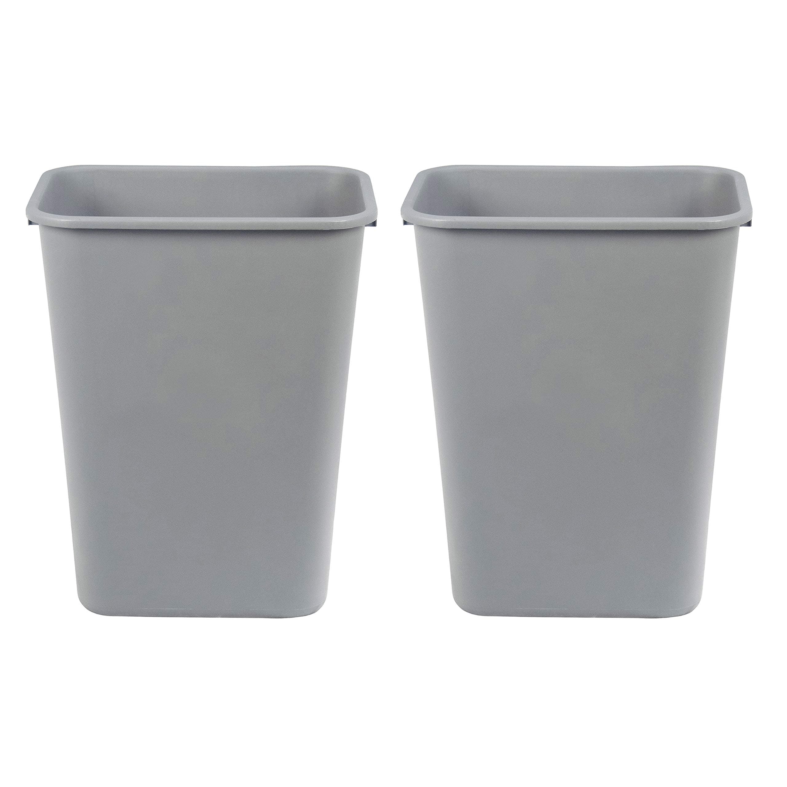 Amazon Basics Rectangular Commercial Office Wastebasket, Easy to Clean, 10 Gallon, Grey, 2-Pack