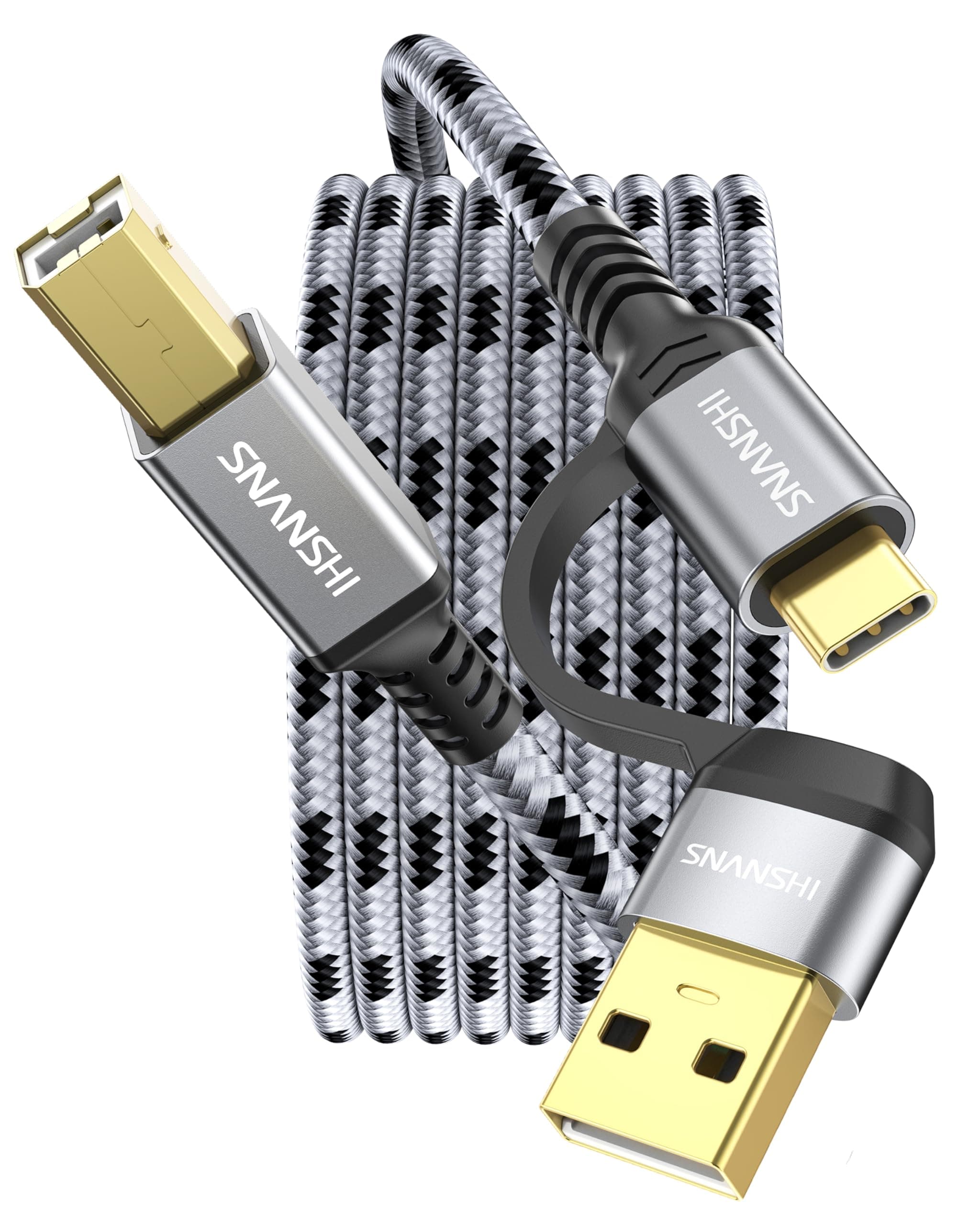 USB B to USB C Printer Cable 4 Feet - Type A/C to B Printer Cable High-Speed Nylon Braided MIDI Cord for HP, Canon, Brother, Samsung, Dell, Epson,DAC