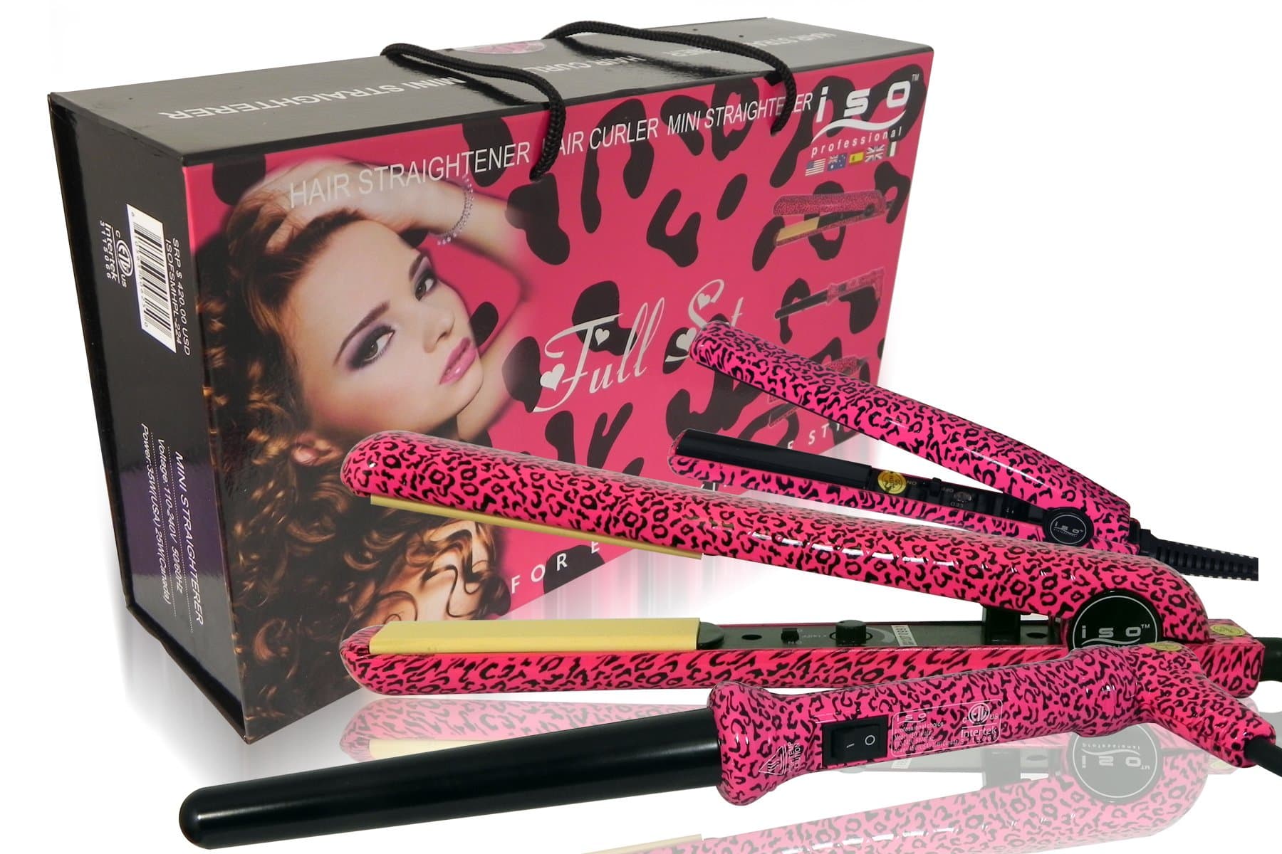 ISO Professional Hair Tools: Full Styling Set "Hot Pink Leopard" + ITAY Natural 8-Stack Eye Shimmer "Terra Linda"