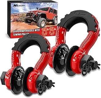 3/4" D Ring Shackle with Towing Pulley 2 Pack 4.75 Ton (9500 Lbs) 7/8" Pin Heavy Duty Off Road Recovery Shackle with Isolators Washer Kit for Jeep Truck Tractor Vehicle ATV UTV, Red