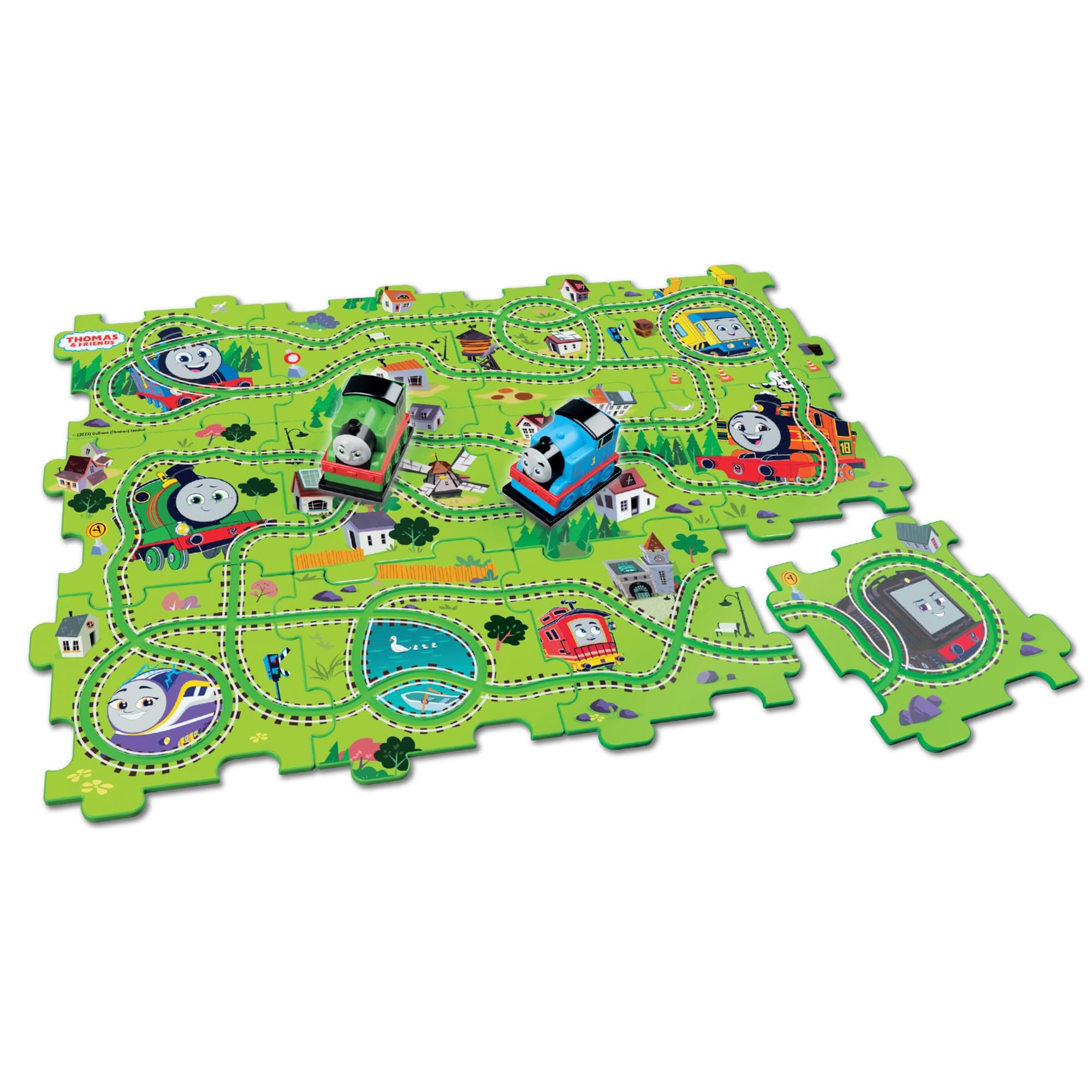 Thomas & Friends Playset, Thomas the Tank Engine, Twin Pack - Percy, Motorised Track Playset, Train and Track, STEM Activity for Preschool kids, Jumbo Size, 12 Puzzle Pieces, Licensed Toy, Bladez Toyz