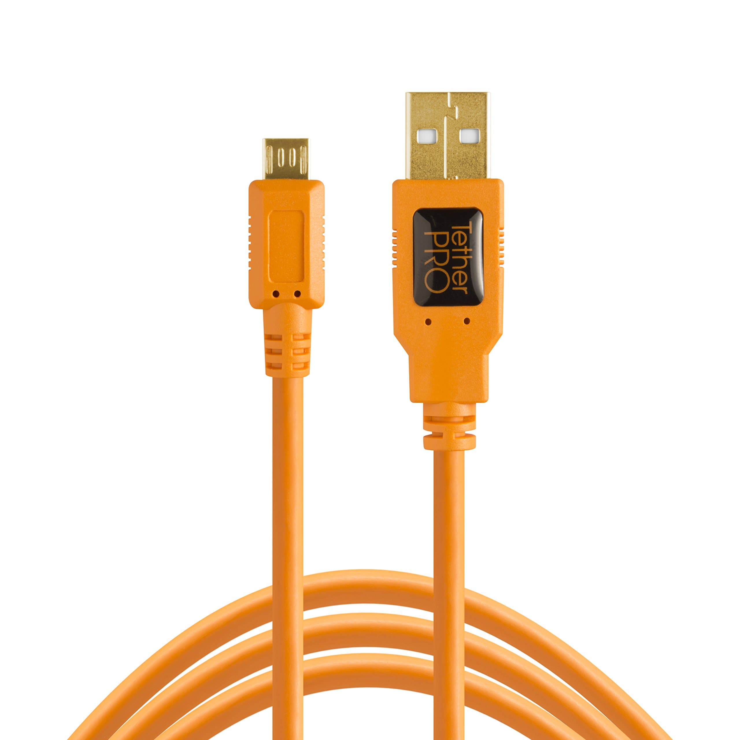 Tether Tools 529147 TetherPro USB 2.0 A Male to Micro B 5-pin orange,olive,15 feet