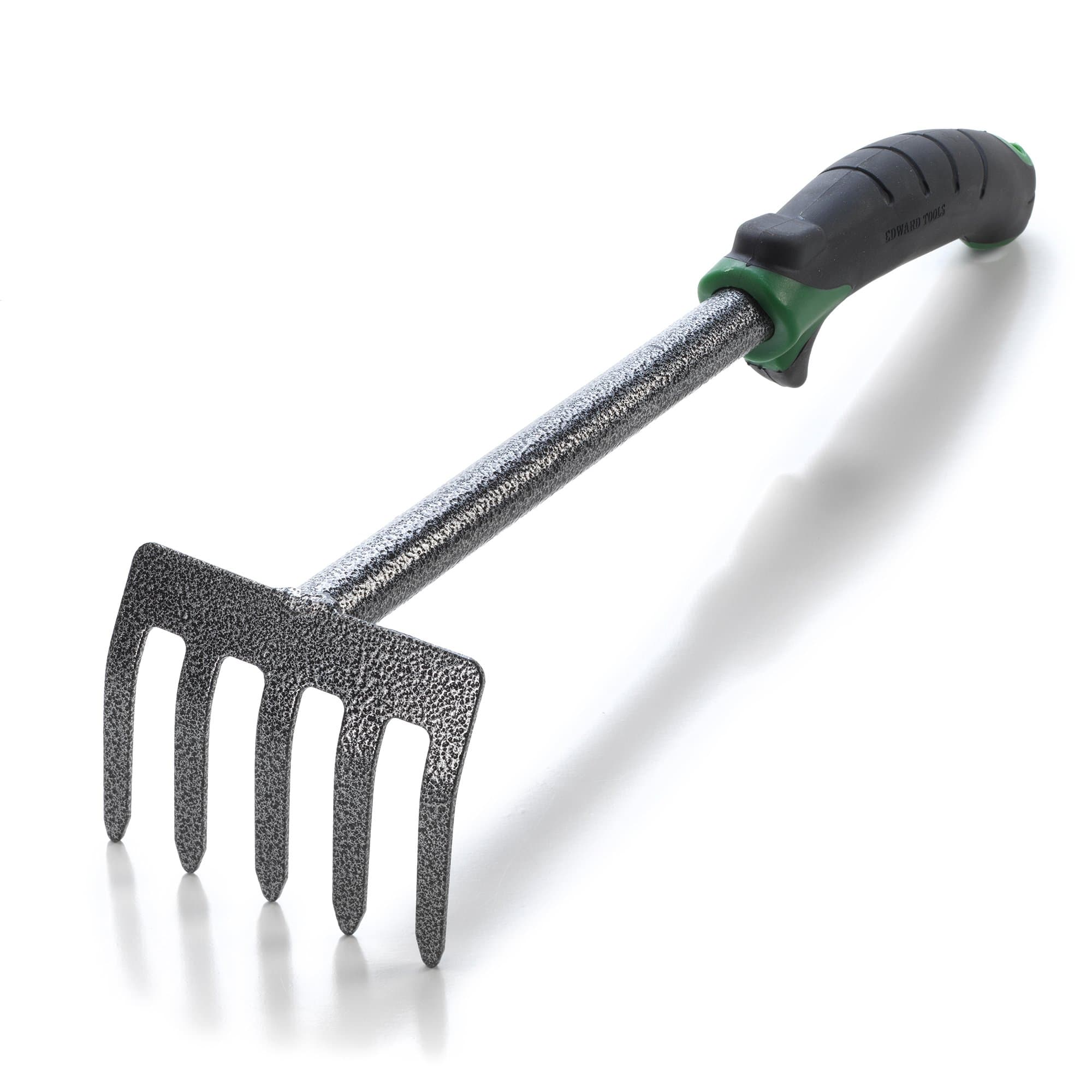 Edward Tools Hand Cultivator Mini Rake - ErgoGrip with Bend Proof Carbon Steel Design - Hand Tool loosens Soil, rips Out Weeds, Hand Tiller Garden Tool - Rust Proof Heavy Duty Tines and Shaft