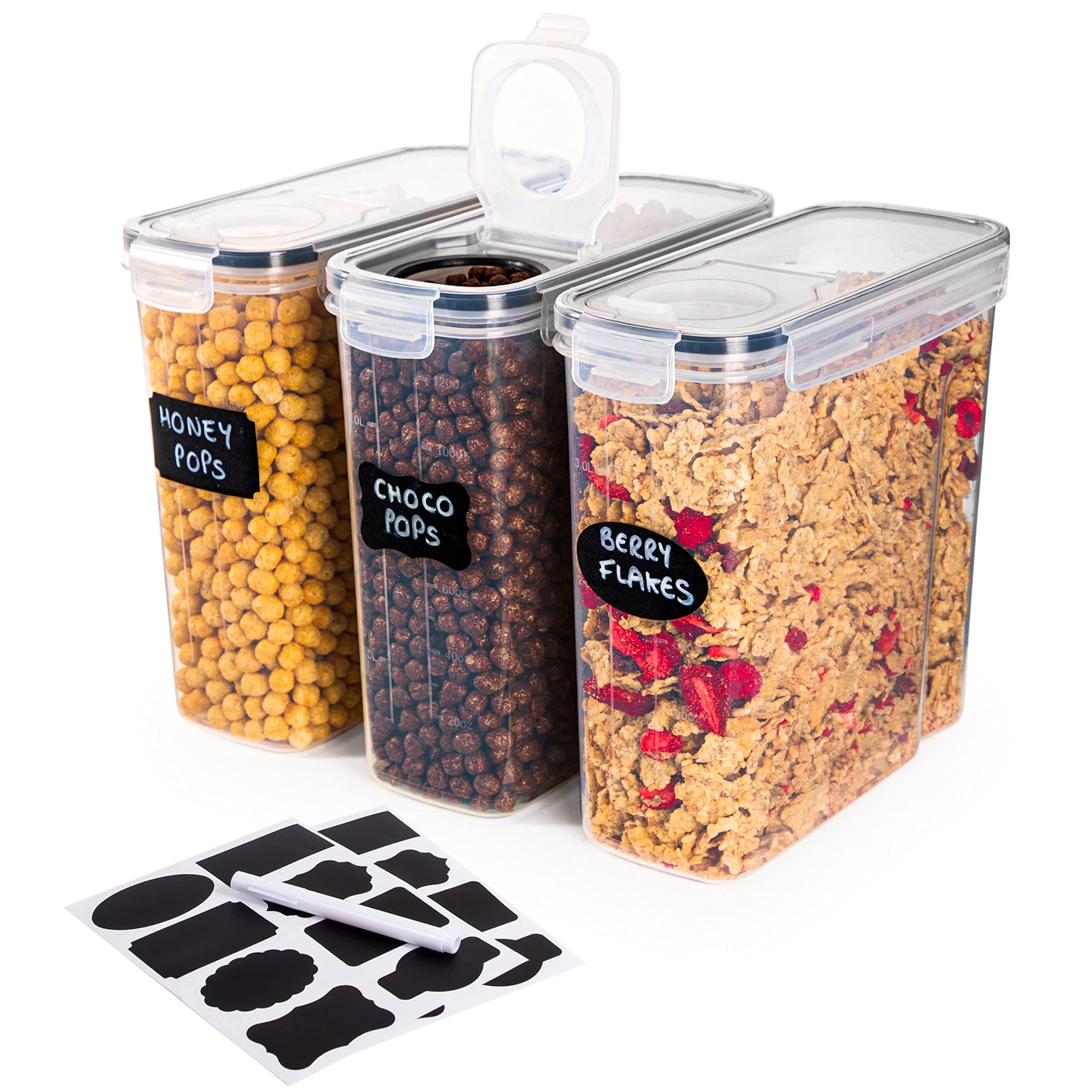 nuovva Cereal Storage Containers – 3Pcs Set Plastic Food Storage Containers – Practical Cereal Dispenser – Food Grade and BPA Free – Durable and Easy to Use – Ideal for Cornflakes, Flour Storage
