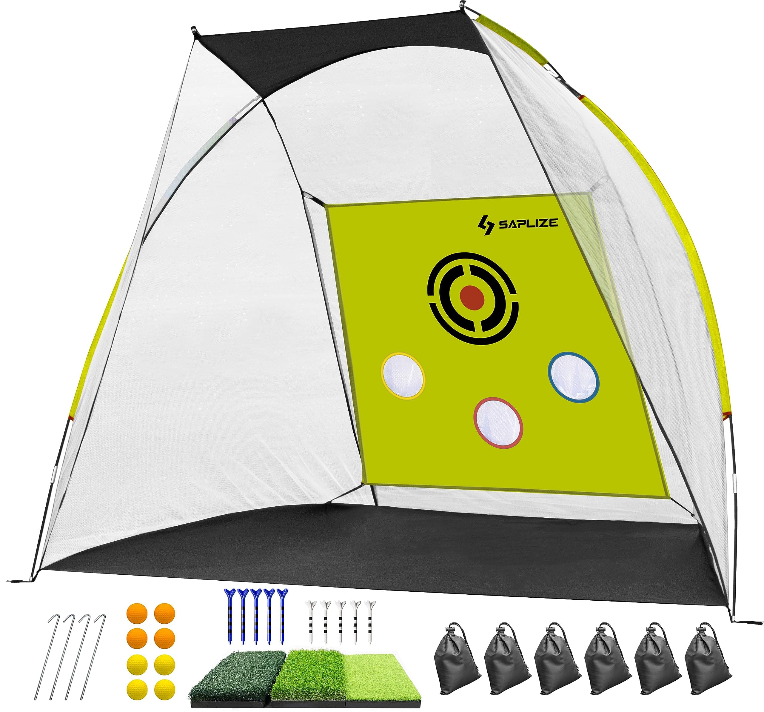 SAPLIZEImpact-Resistant Golf Net with 20% Larger Hitting Area, Ideal for Backyard Practice and Indoor/Outdoor Golf Training, Highly Stable Design