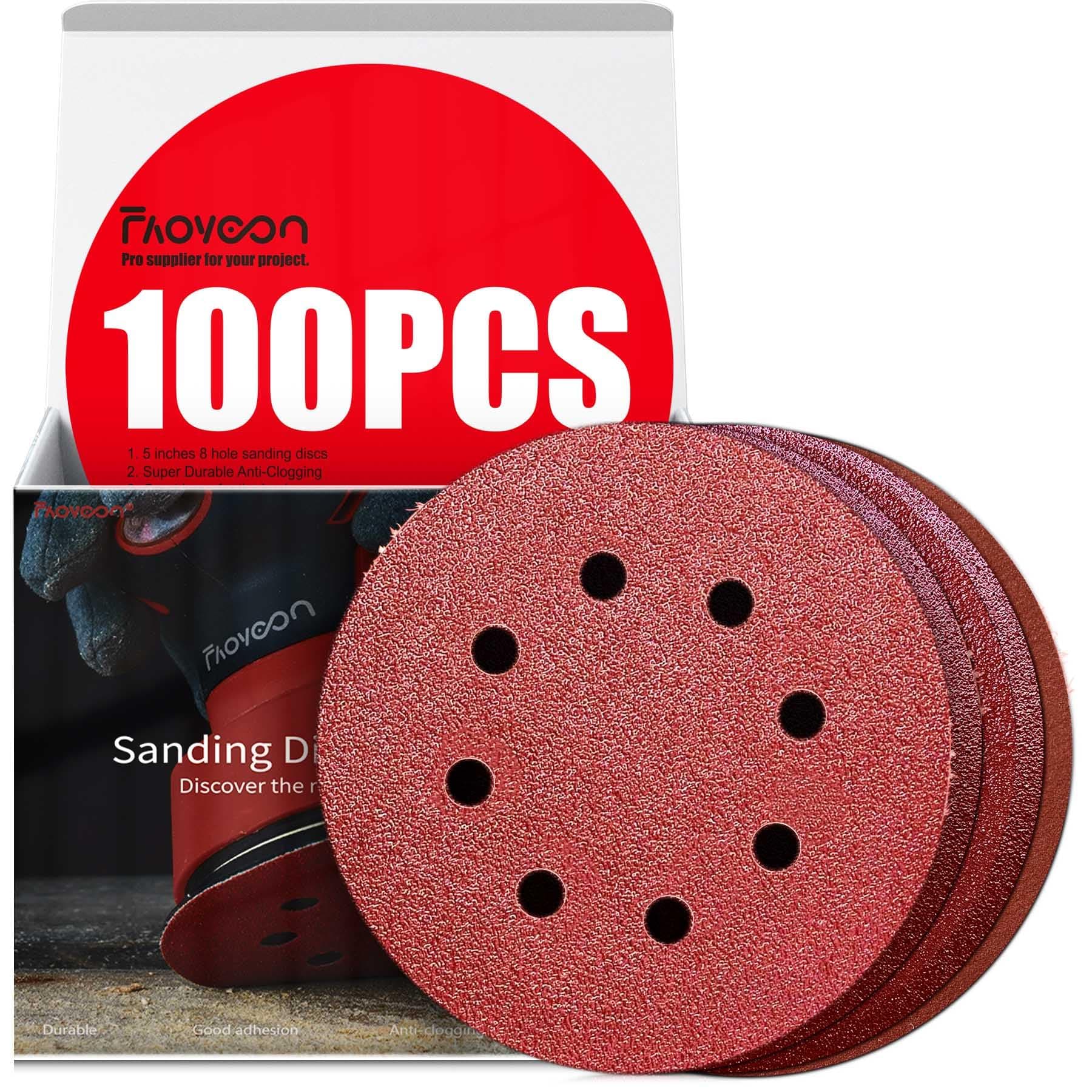Sanding Disc 5 Inch 8 Hole, 100 Pcs Orbital Sanding Discs Hook and Loop, Sandpaper for Wood, 40 60 80 120 220 Grit Sand Paper for Random Orbital Sander