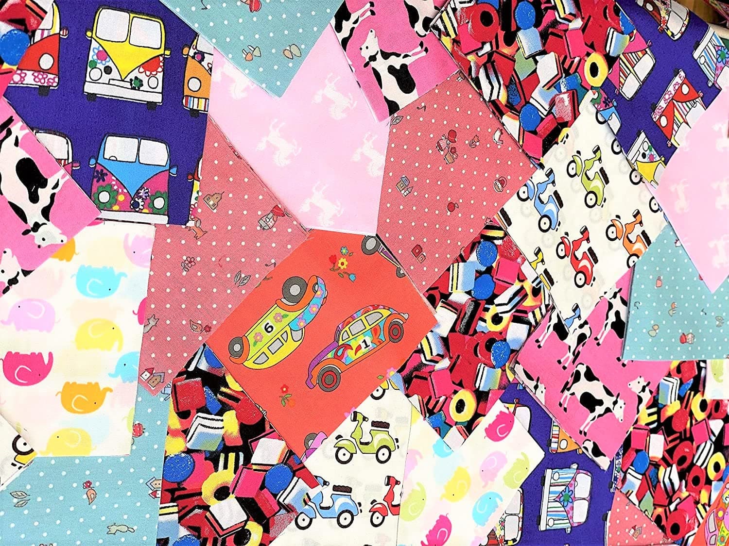 50 x 4" / 10cm x 10cm 100% Cotton Fabric Patchwork Squares Children's Unisex Charm Pack - PLUS FREE 1 MTR GROSGRAIN RIBBON By Simply Sew Crafty