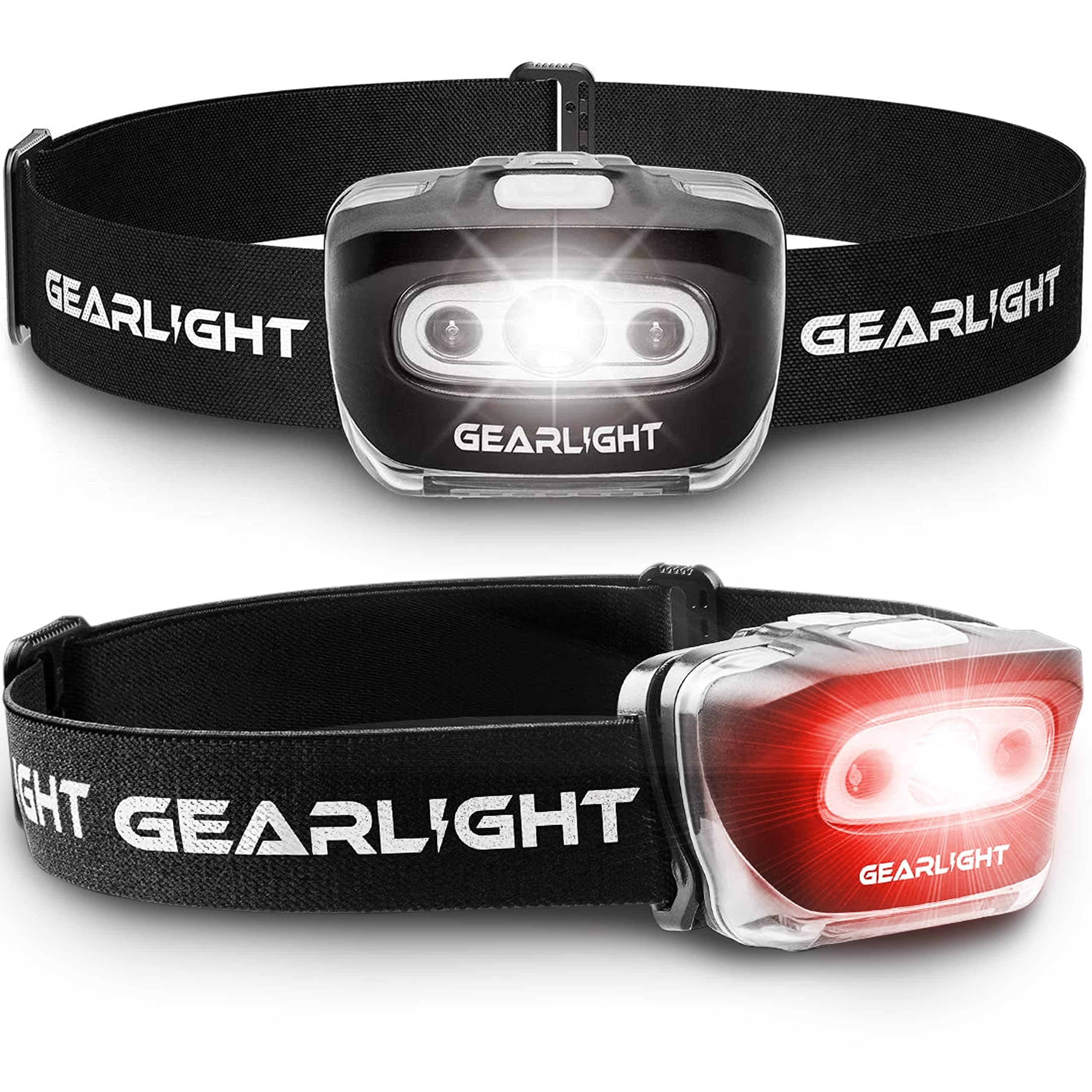 GearLight S500 LED Headlamp Flashlight 2 Pack - High Power, Portable, Durable - White, Black